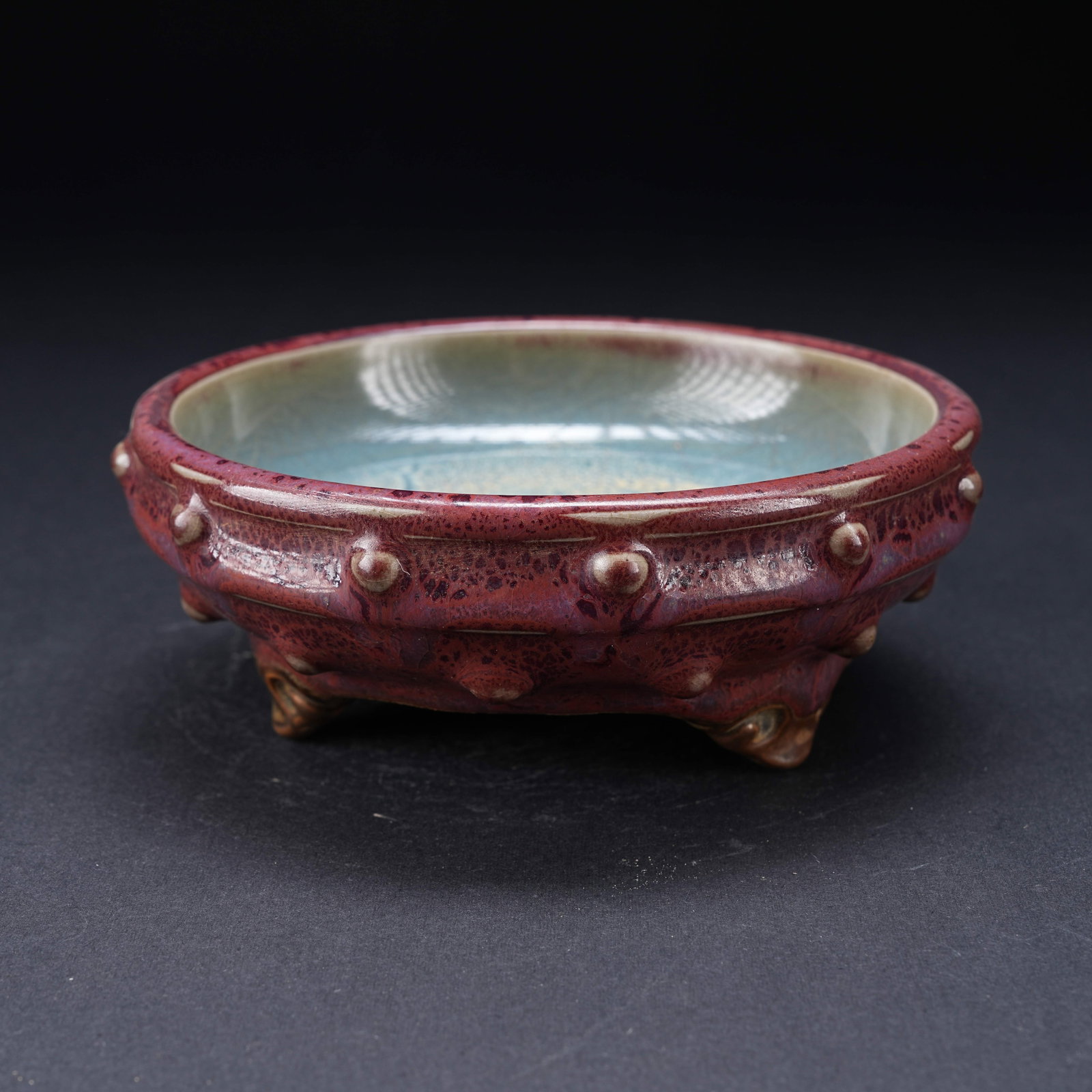 A JUN KILN INCENSE TRAY WITH BOSS PATTERN: Jun Kiln Incense Tray with Boss Pattern