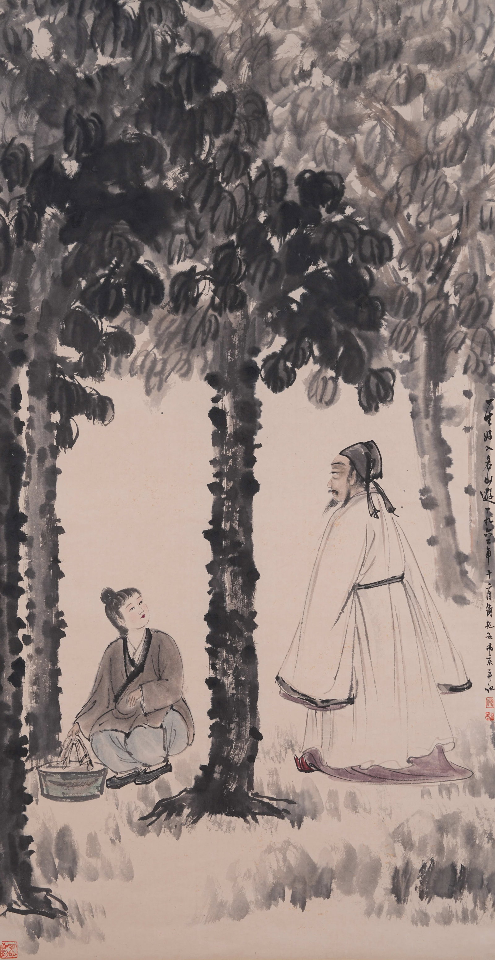 A FIGURE PAINTING ON PAPER BY FU BAOSHI.傅抱石: Figure Painting on Paper by Fu Baoshi.傅抱石
