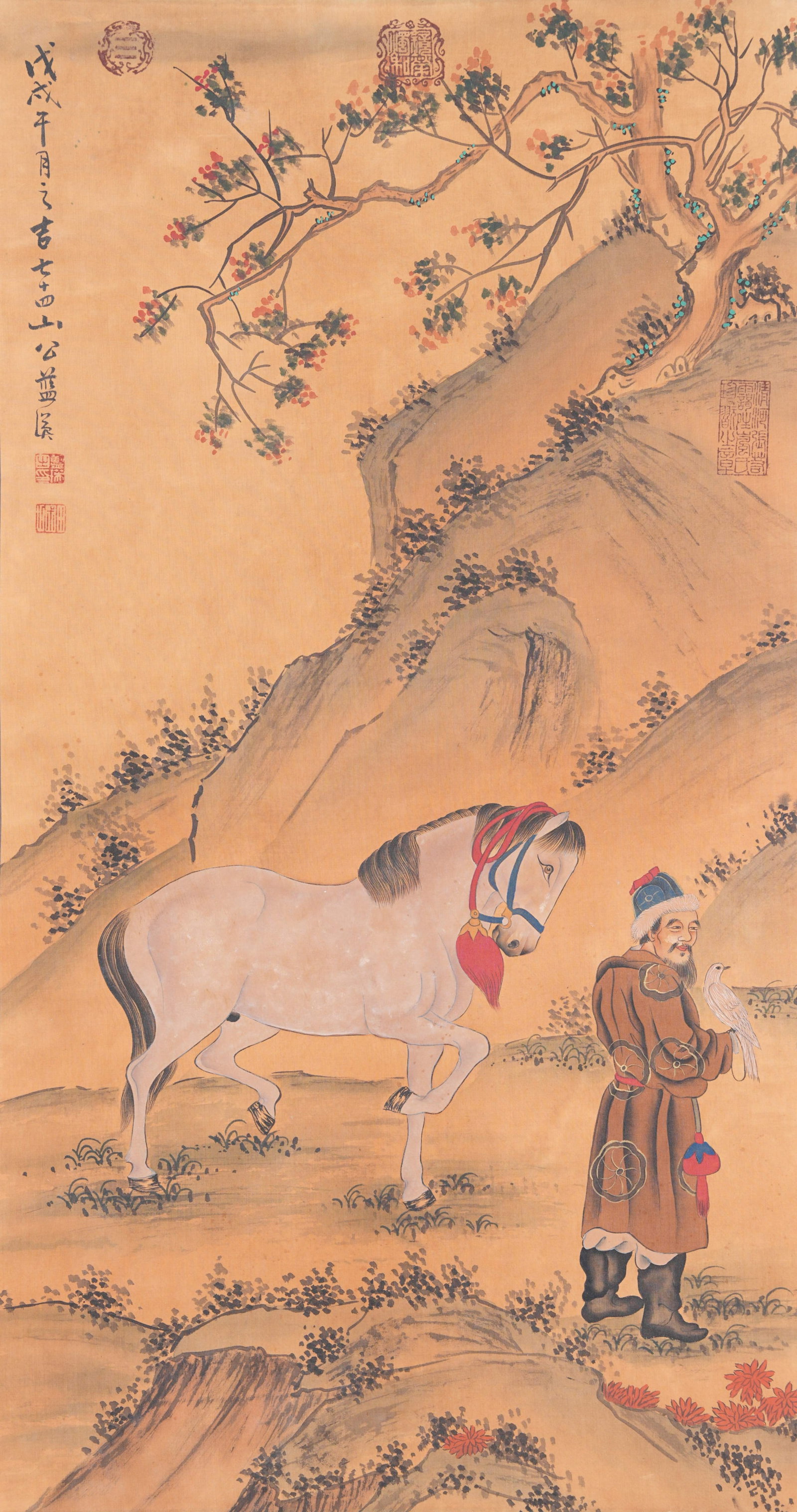 A HORSE AND FIGURE PAINTING ON SILK BY LAN YING.藍瑛: Horse and Figure Painting on Silk by Lan Ying.藍瑛