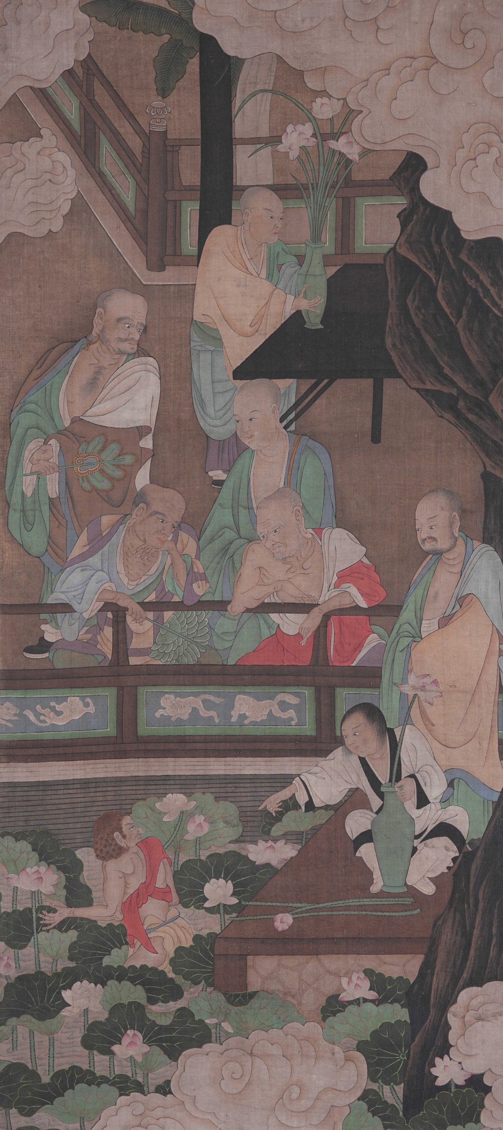 A ARHAT PAINTING ON SILK BY ANONYMOUS. (1 of 8)