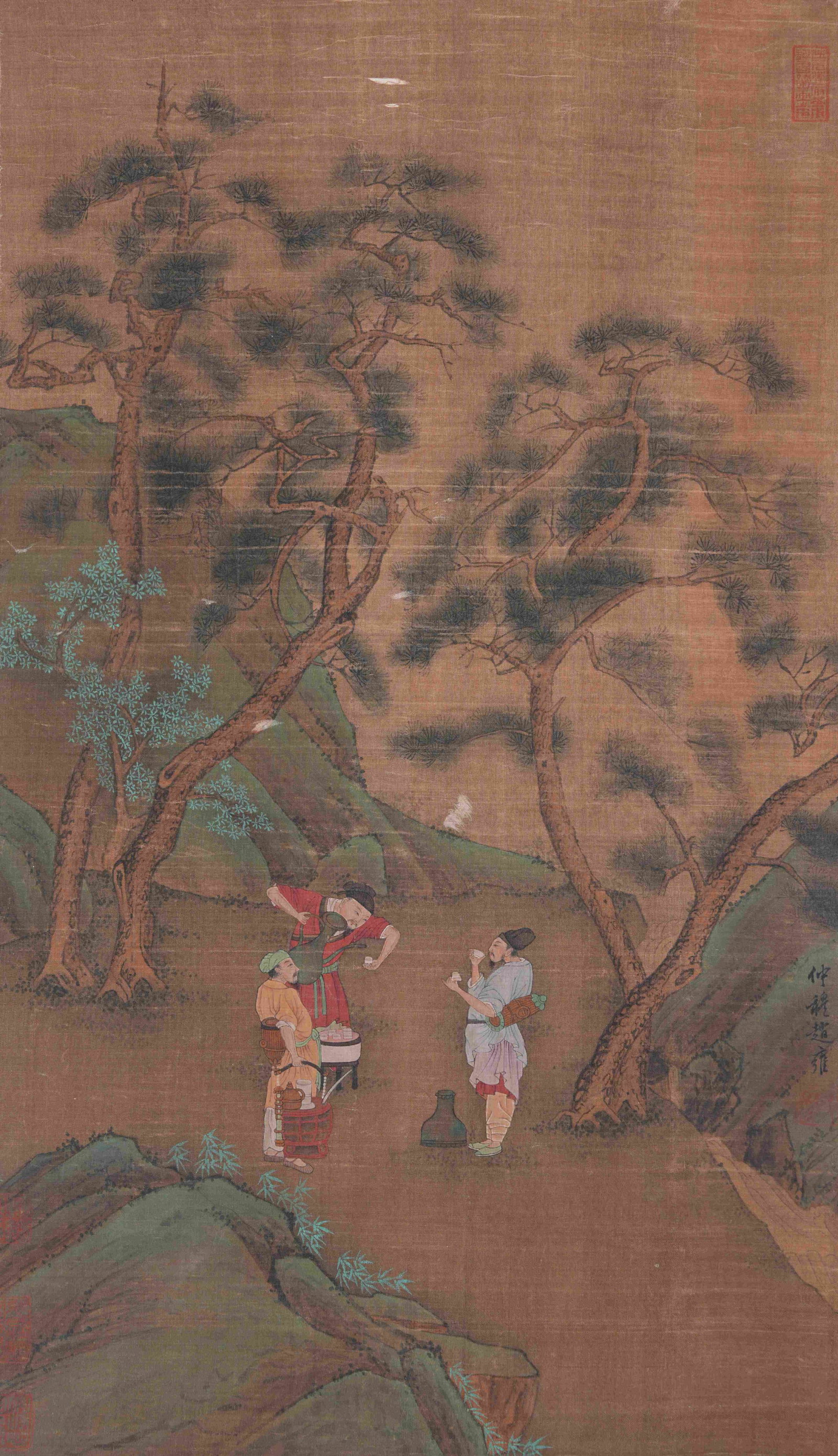 A LANDSCAPE AND FIGURE PAINTING ON SILK BY ZHAO YONG.趙雍: Landscape and Figure Painting on Silk by Zhao Yong.趙雍
