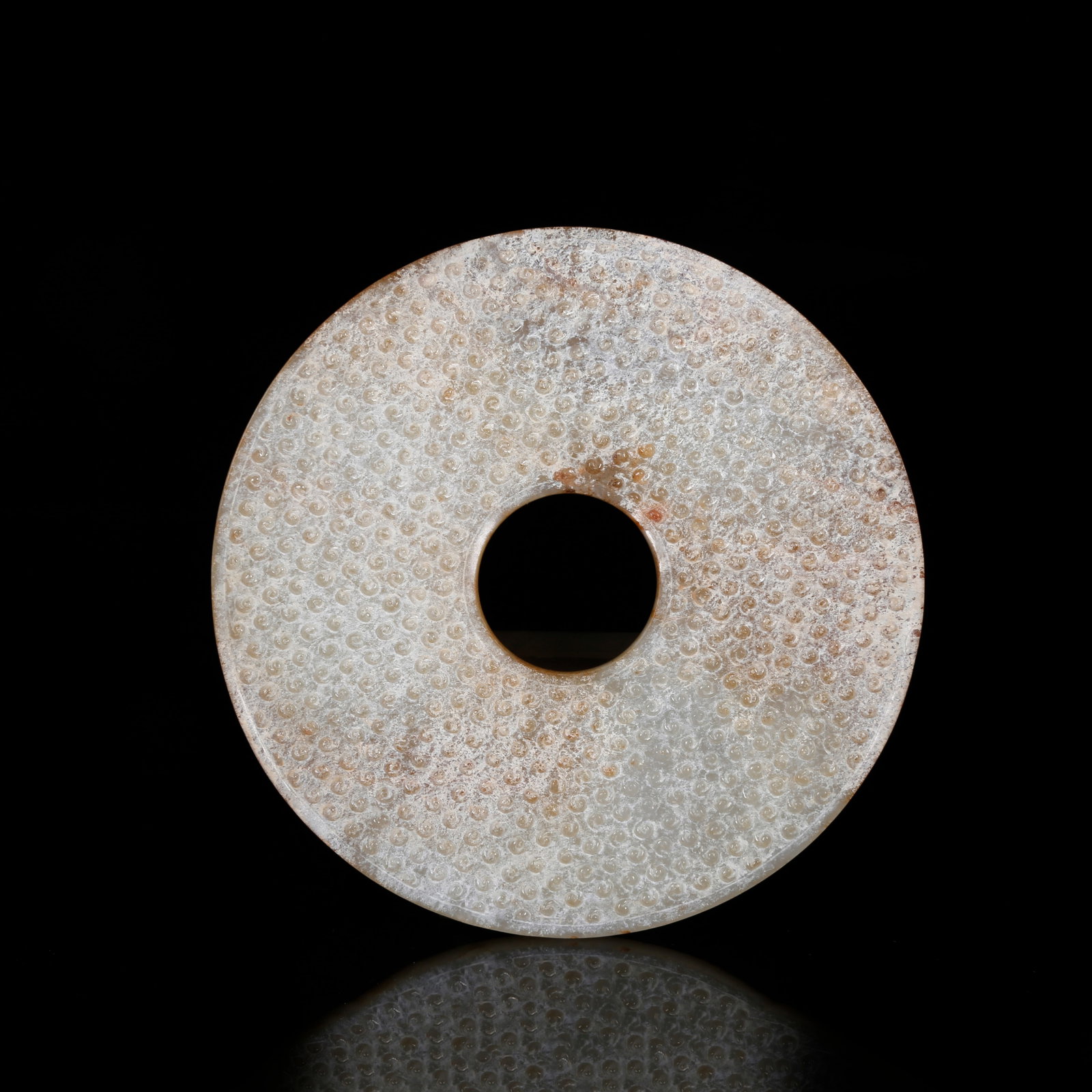 A ANCIENT JADE BI DISC WITH NAIL PATTERN: Ancient Jade Bi Disc with Nail Pattern