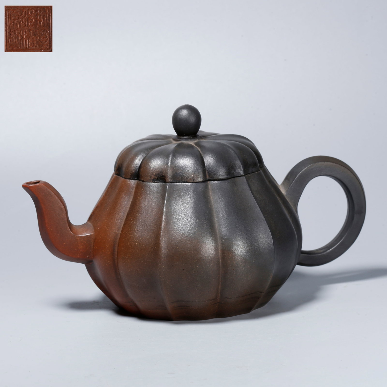 A ZISHA EWER IN CARVED MELON FORM: Zisha Ewer in Carved Melon Form
