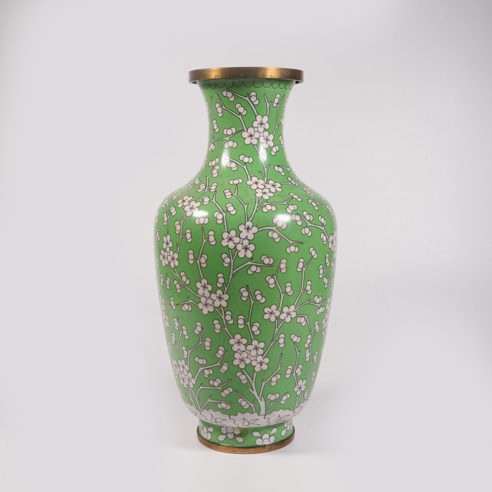 A CLOISONNE VASE WITH FLOWER PATTERN ON BRONZE BODY (1 of 7)