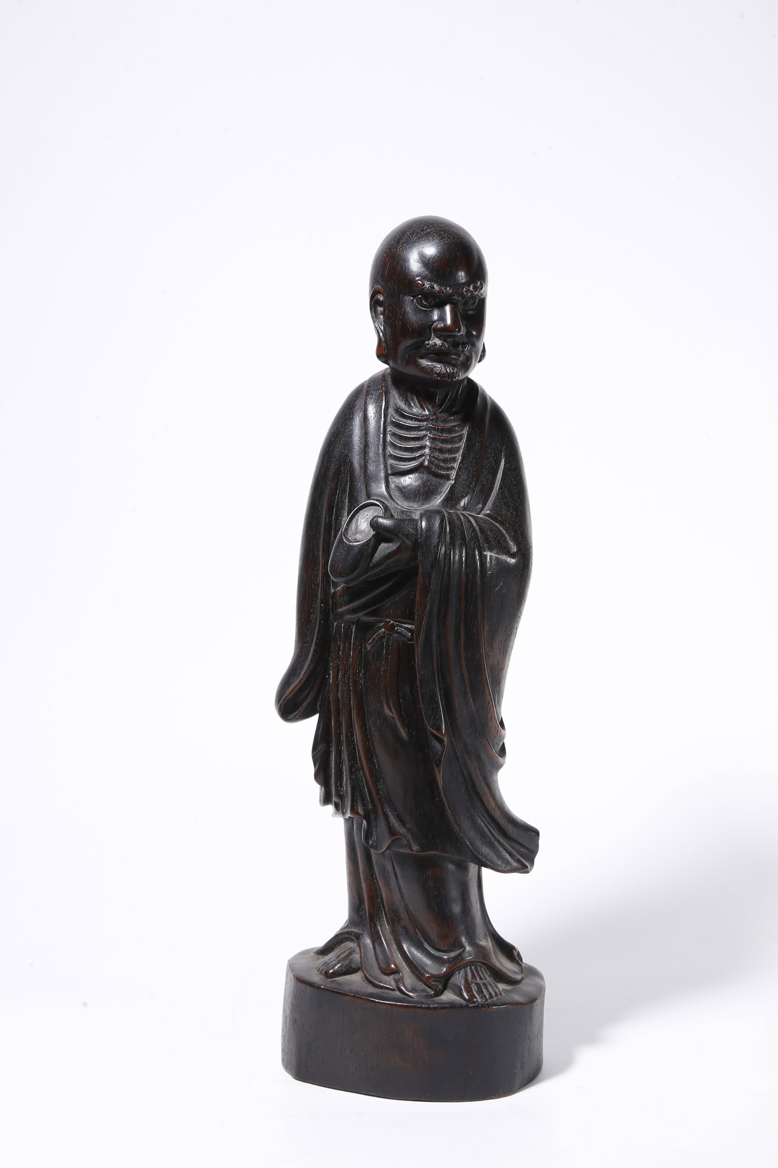 A RED SANDALWOOD CARVED ARHAT STATUE: Red Sandalwood Carved Arhat Statue