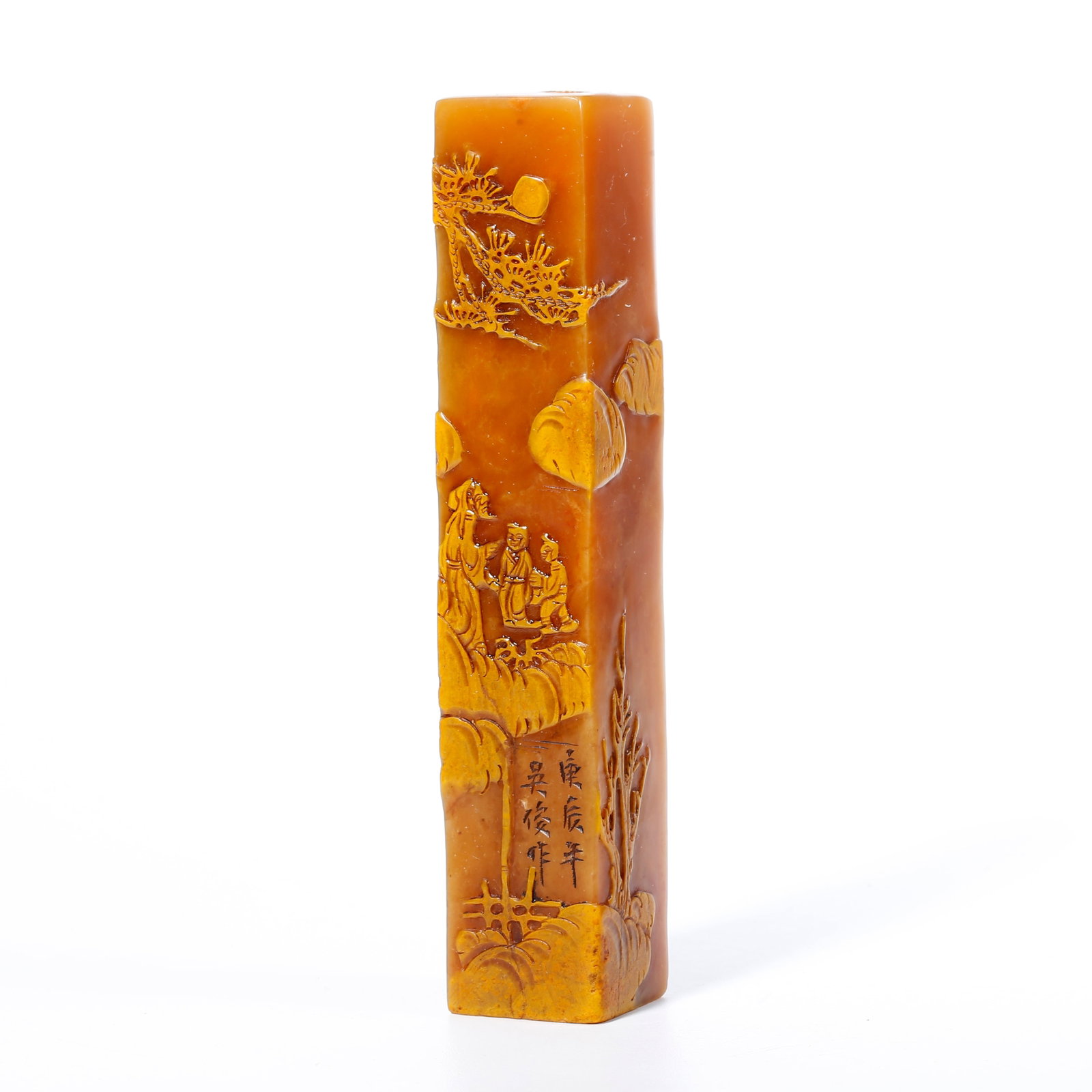 A LANDSCAPE AND FIGURE PATTERN SEAL CARVED FROM SHOUSHAN TIANHUANG STONE (1 of 9)