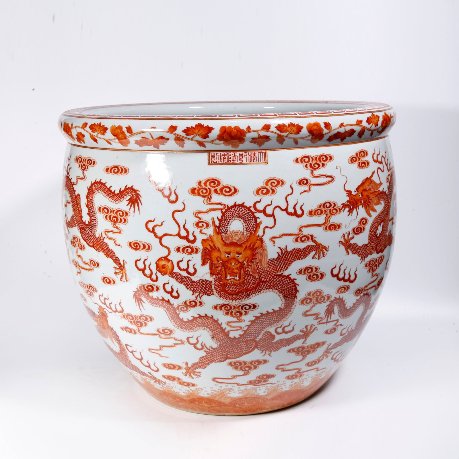 A IRON RED VAT WITH CLOUD AND DRAGON PATTERNS (1 of 10)