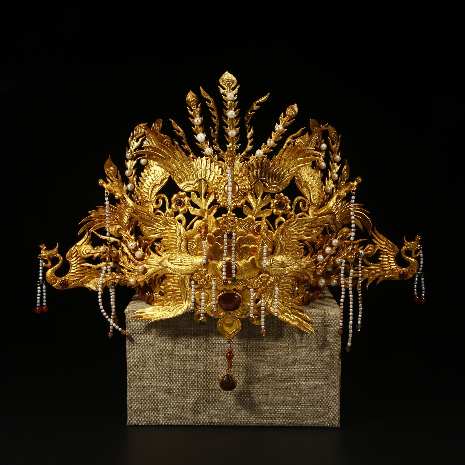A GILT SILVER PHOENIX CROWN INLAID WITH EASTERN PEARLS (1 of 8)