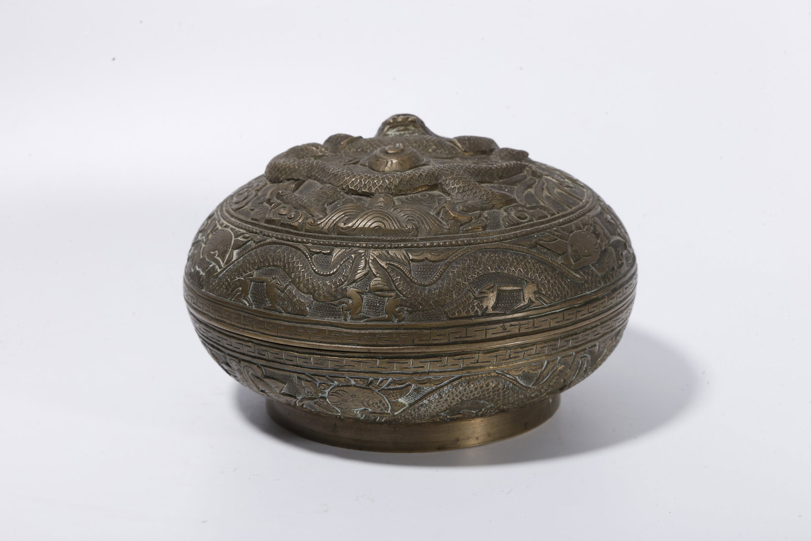 A BRONZE COVERED BOX WITH CLOUD AND DRAGON PATTERN - 2