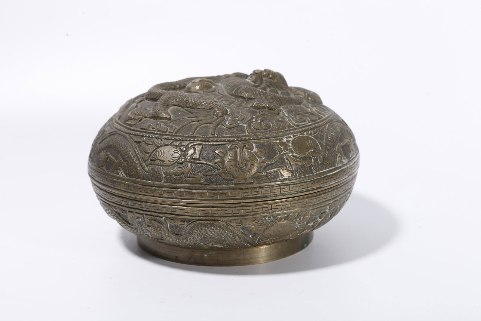 A BRONZE COVERED BOX WITH CLOUD AND DRAGON PATTERN - 3