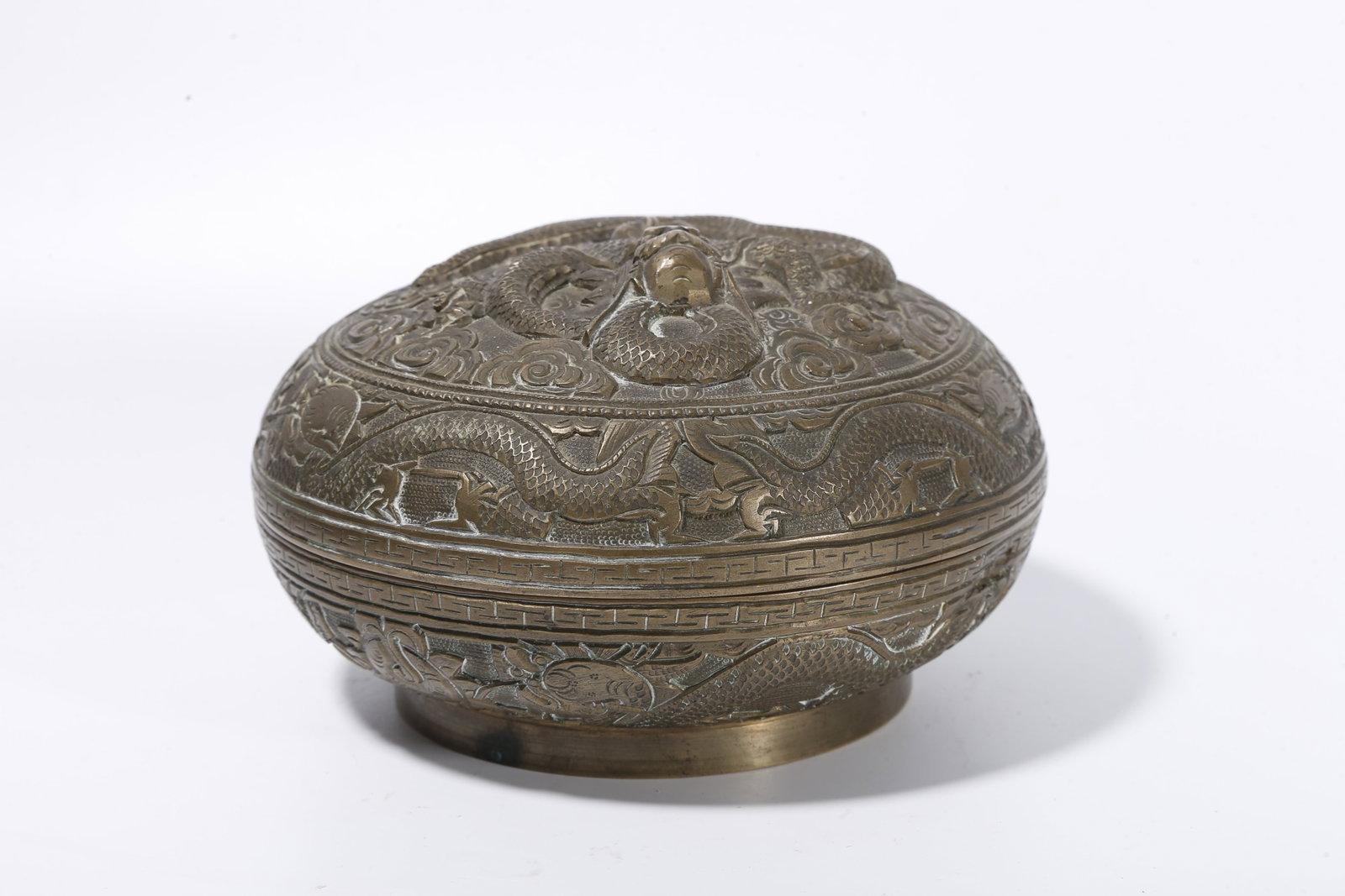 A BRONZE COVERED BOX WITH CLOUD AND DRAGON PATTERN - 4