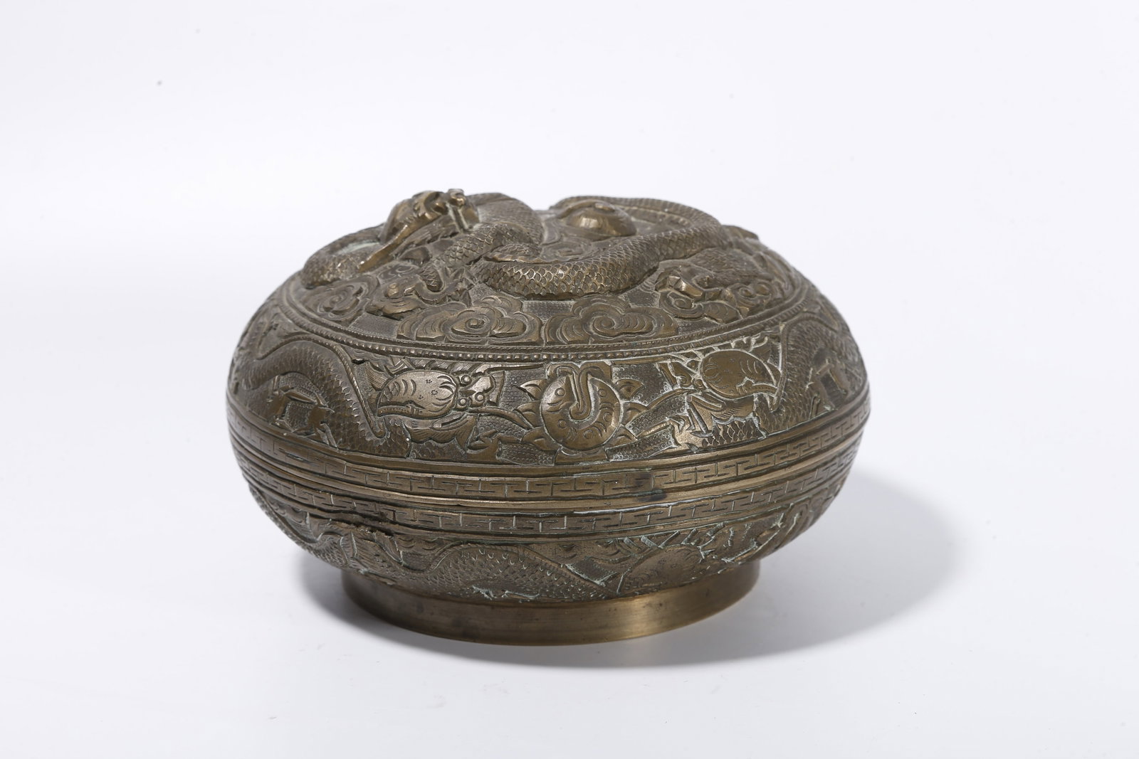 A BRONZE COVERED BOX WITH CLOUD AND DRAGON PATTERN - 5
