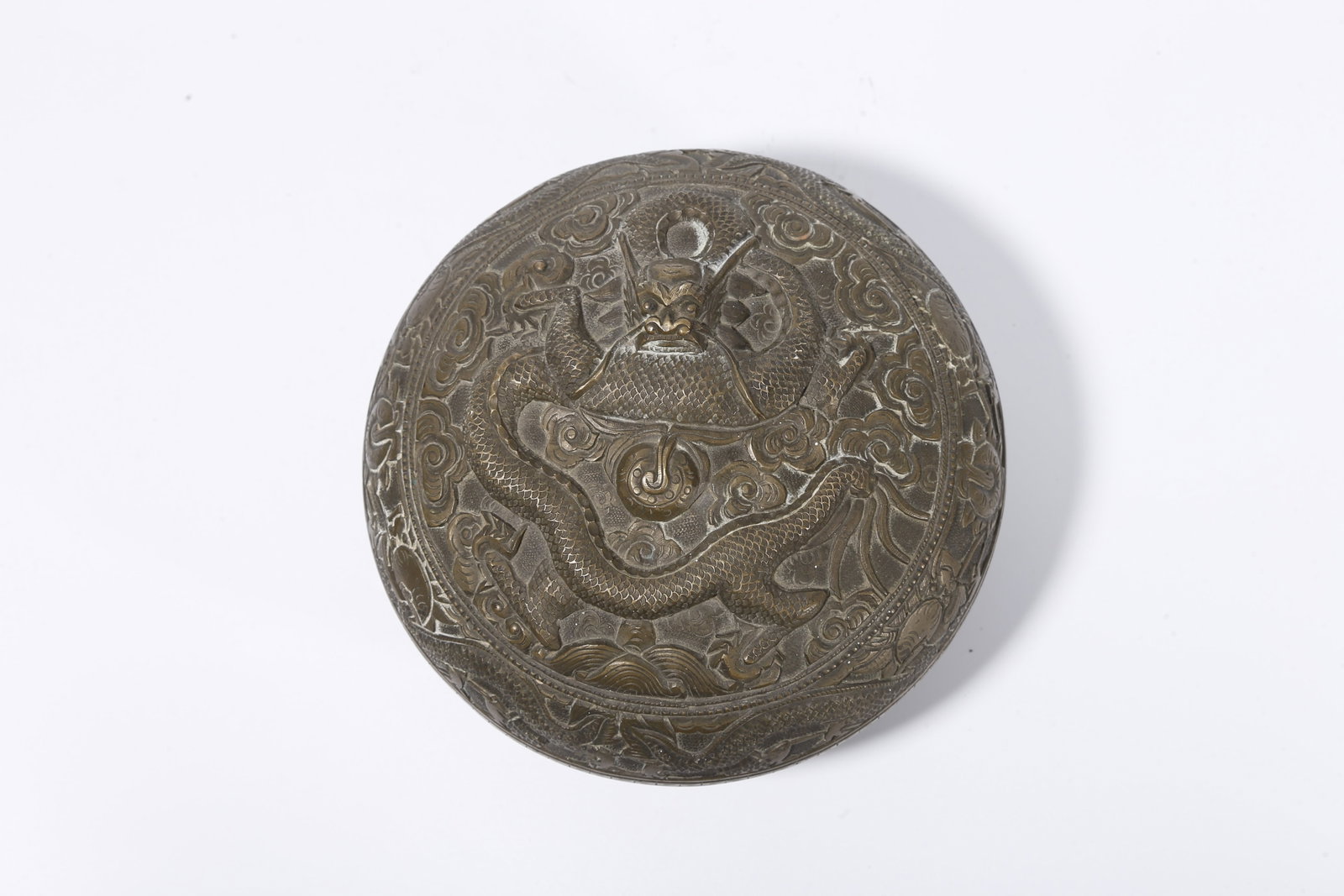 A BRONZE COVERED BOX WITH CLOUD AND DRAGON PATTERN - 6