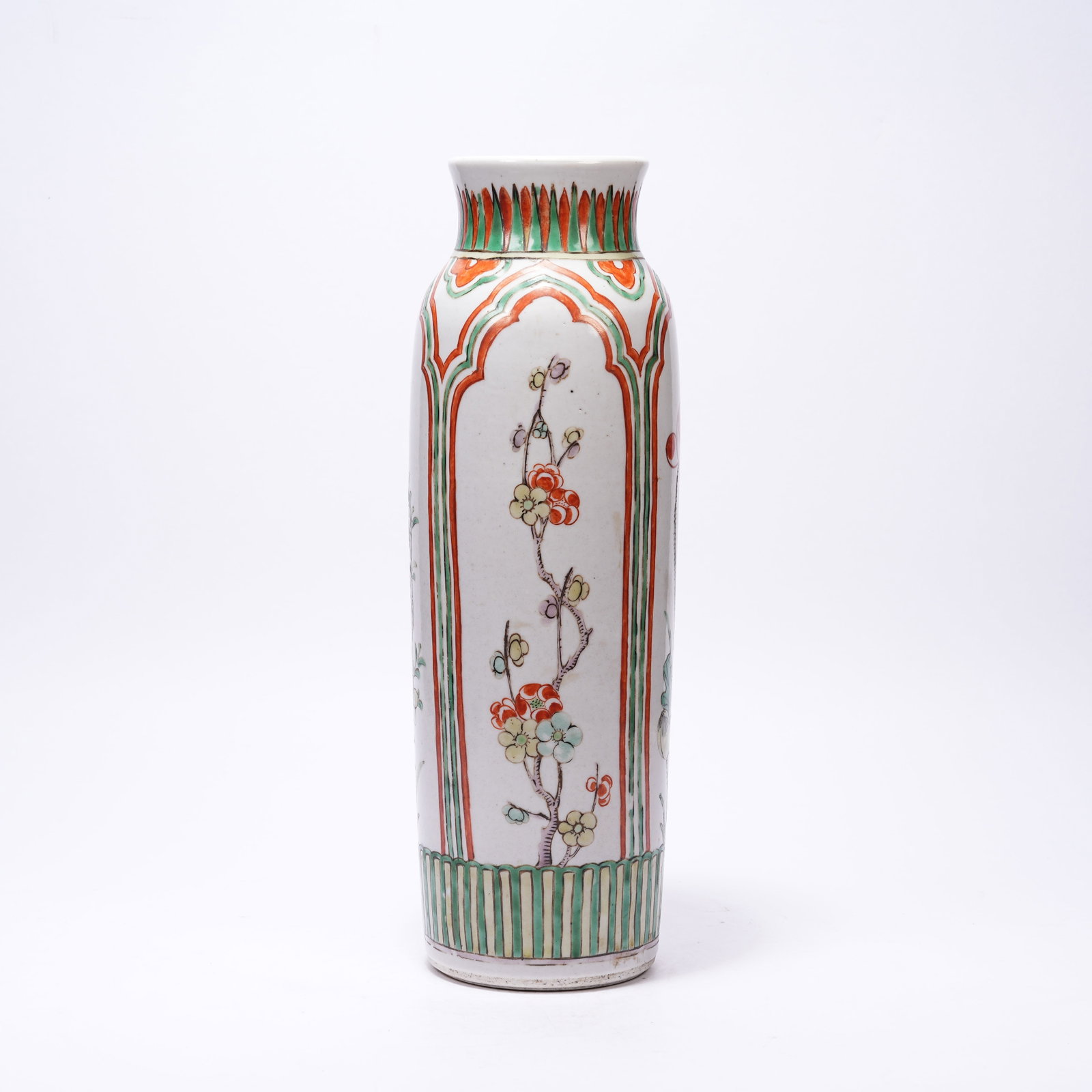 A RED-GREEN GLAZE CYLINDRICAL VASE WITH FLORAL PATTERN (1 of 9)