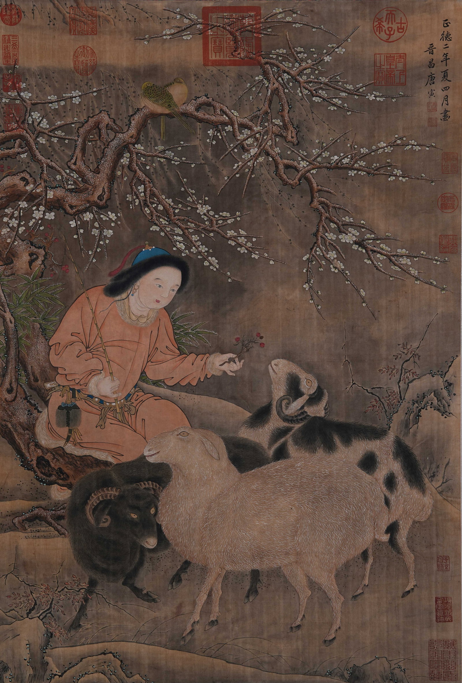 A SHEPHERD PAINTING ON SILK BY TANG BOHU.唐伯虎: Shepherd Painting on Silk by Tang Bohu.唐伯虎
