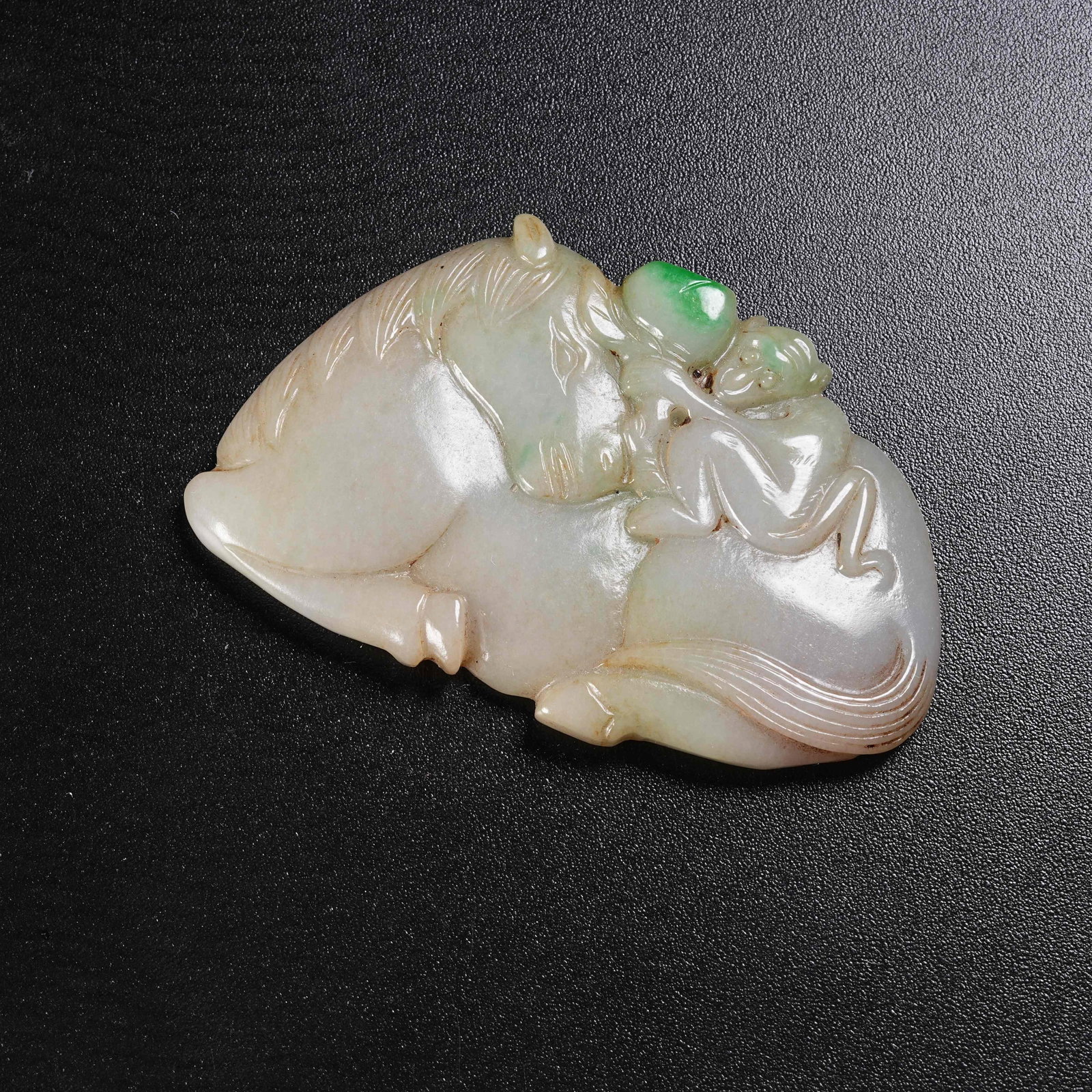 A JADEITE PENDANT SYMBOLIZING OFFICIAL PROMOTION ON HORSEBACK: Jadeite Pendant Symbolizing Official Promotion on Horseback