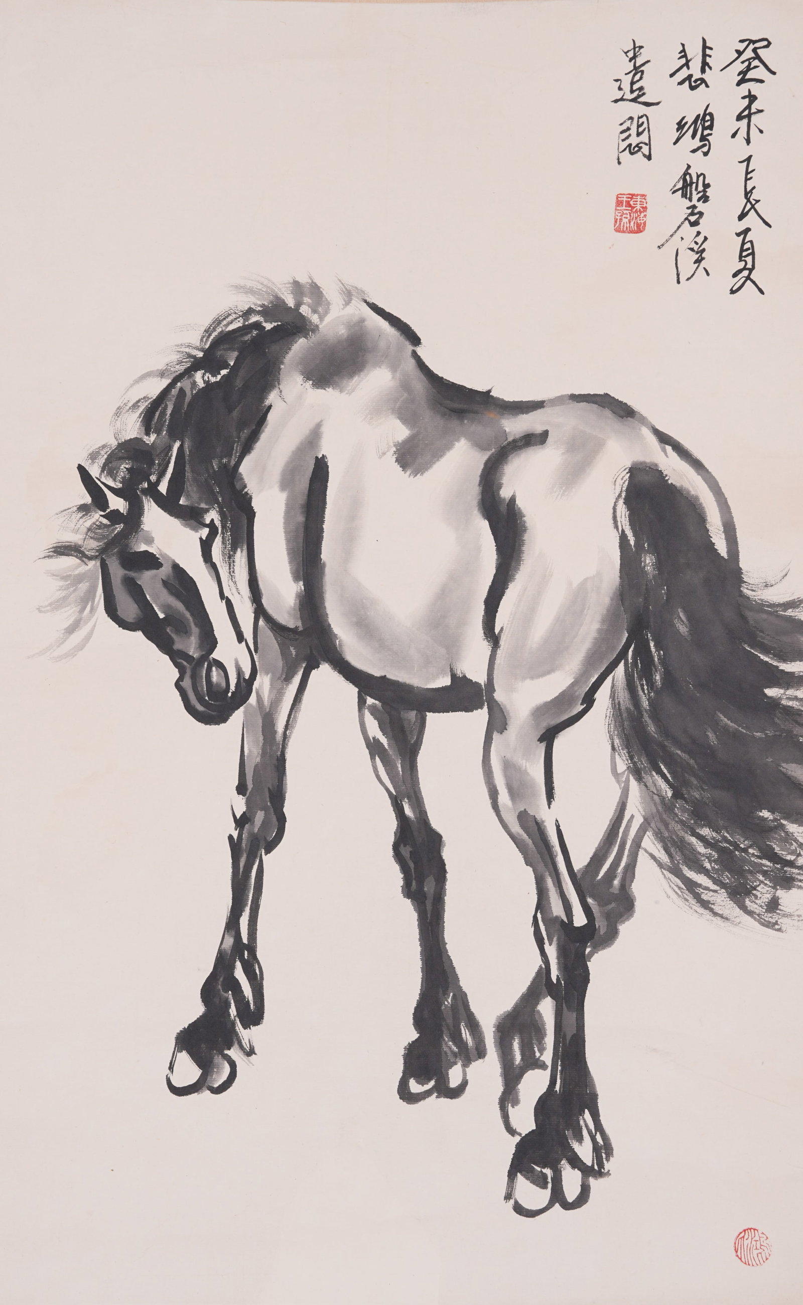 A STANDING HORSE PAINTING ON PAPER BY XU BEIHONG.徐悲鴻 (1 of 7)