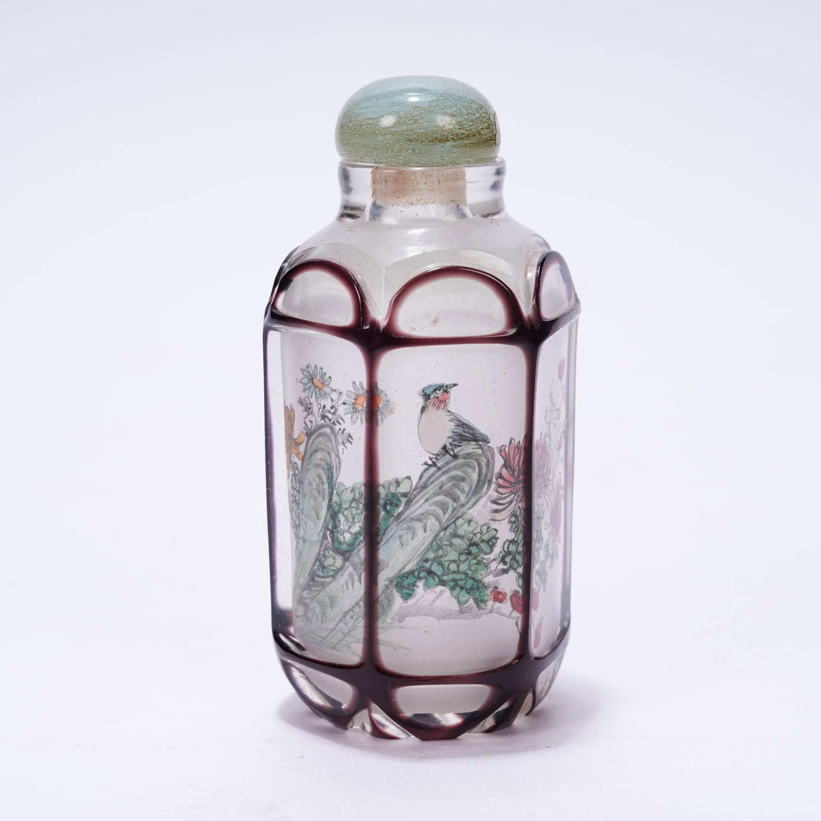 A GLASS INSIDE-PAINTED FLOWER AND BIRD SNUFF BOTTLE (1 of 10)