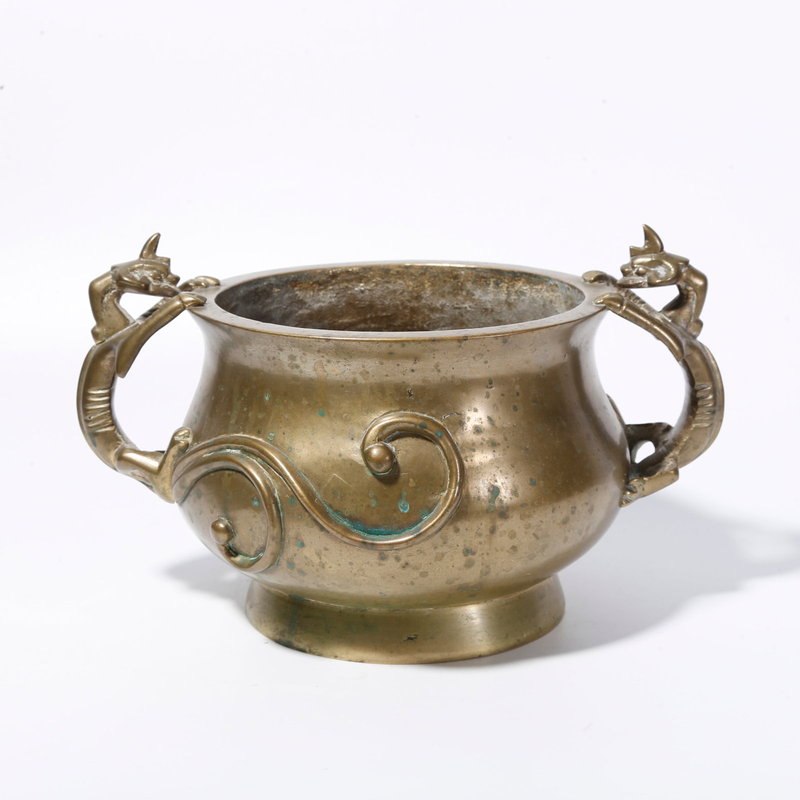 A BRONZE CENSER WITH DOUBLE DRAGON EARS: Bronze Censer with Double Dragon Ears