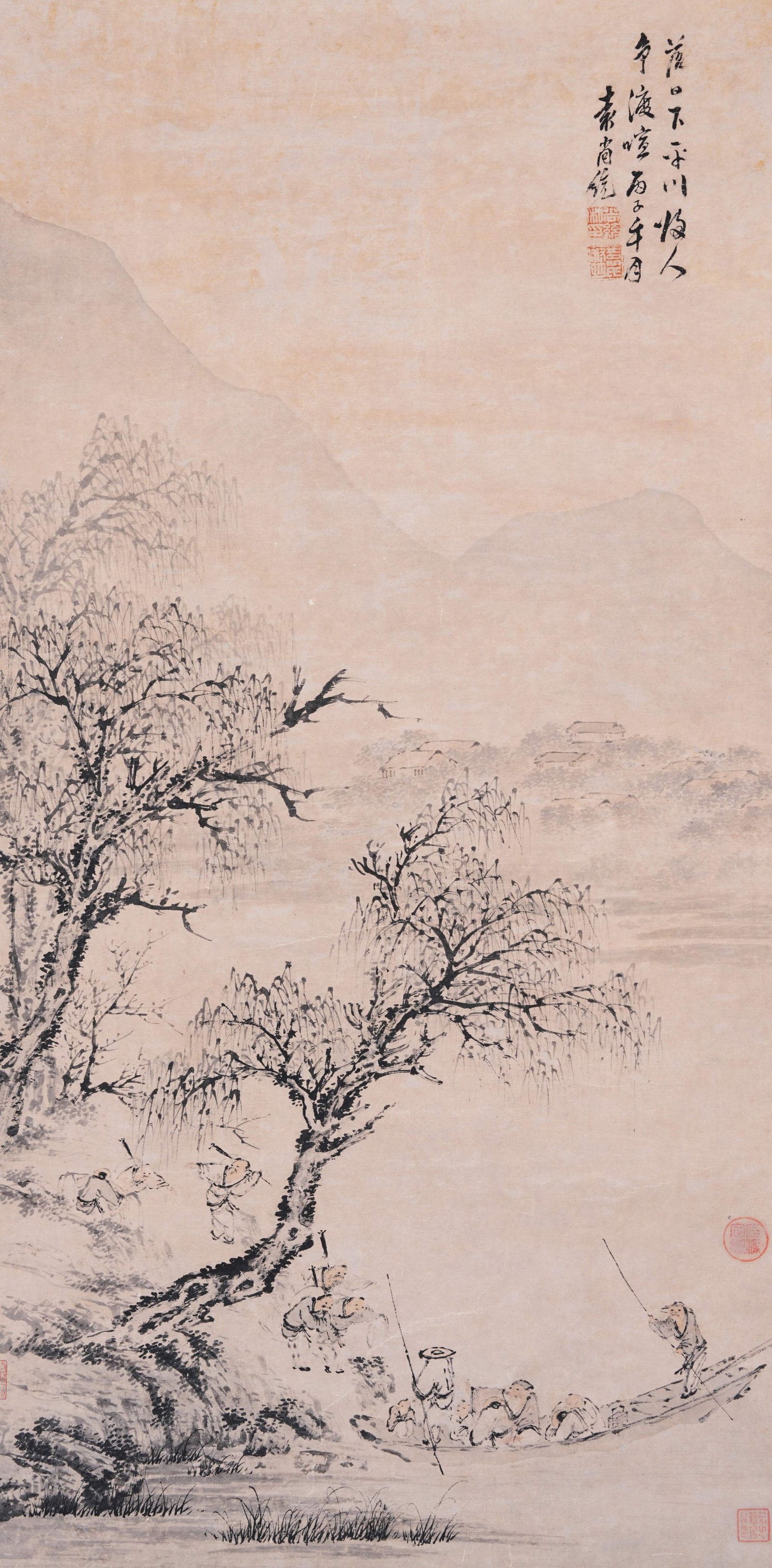 A LANDSCAPE PAINTING ON PAPER BY YUAN SHANGTONG.袁尚統: Landscape Painting on Paper by Yuan Shangtong.袁尚統
