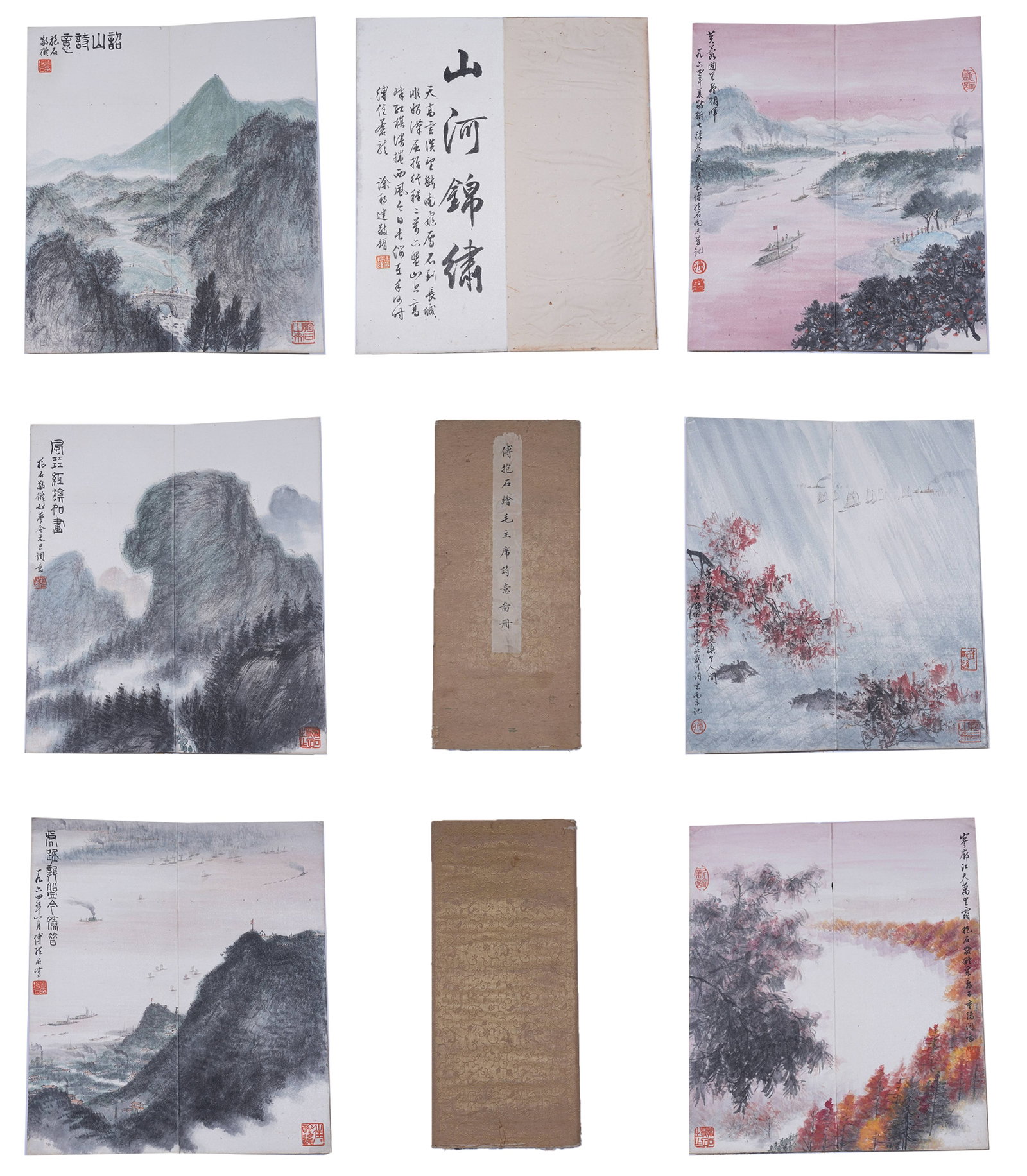 A ALBUM OF LANDSCAPE PAINTINGS ON PAPER BY FU BAOSHI (SIX LEAVES).傅抱石: Album of Landscape Paintings on Paper by Fu Baoshi (Six Leaves).傅抱石