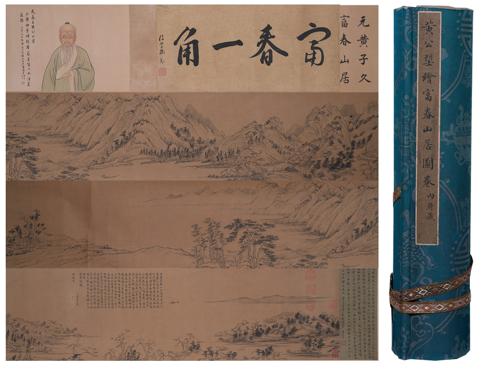 A HANDSCROLL OF DWELLING IN THE FUCHUN MOUNTAINS PAINTING ON PAPER BY HUANG GONGWANG.黃公: Handscroll of Dwelling in the Fuchun Mountains Painting on Paper by Huang Gongwang.黃公望