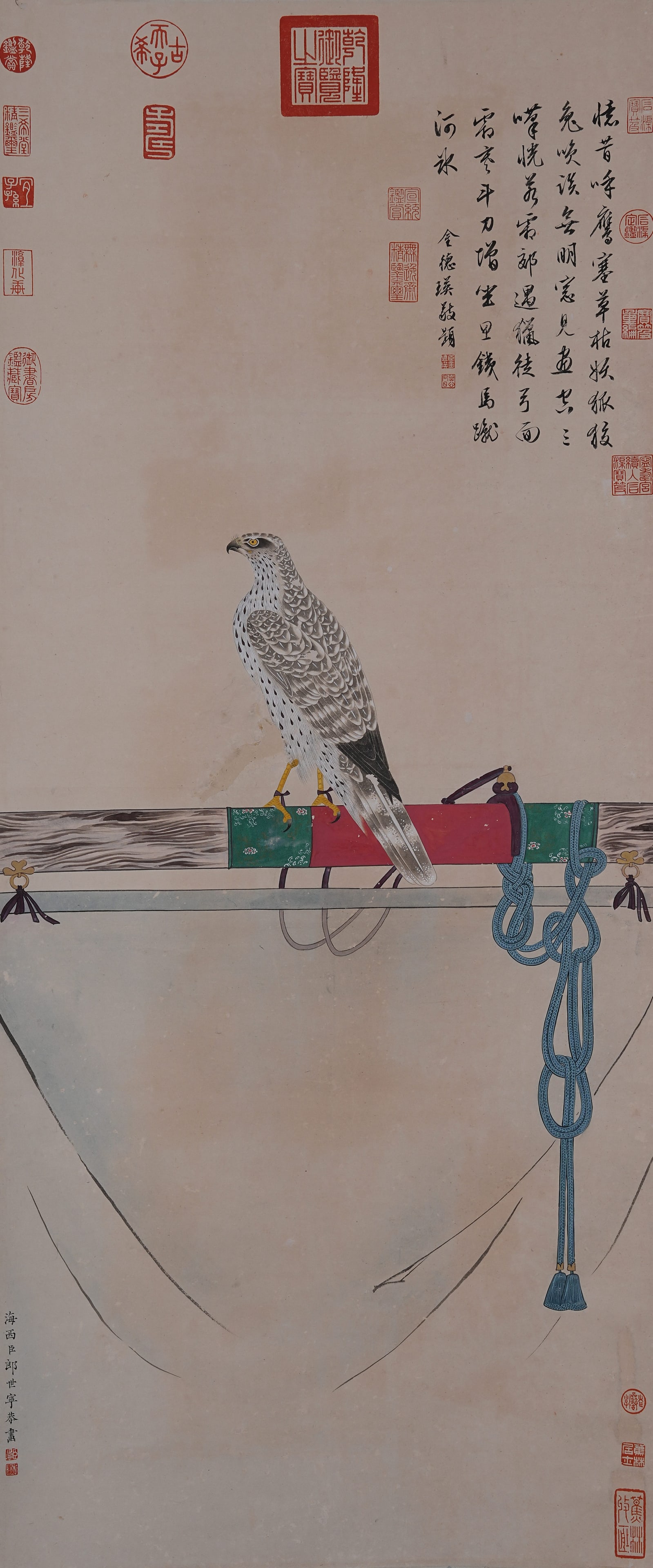 A IMPERIAL EAGLE PAINTING ON PAPER BY GIUSEPPE CASTIGLIONE.郎世寧: Imperial Eagle Painting on Paper by Giuseppe Castiglione.郎世寧