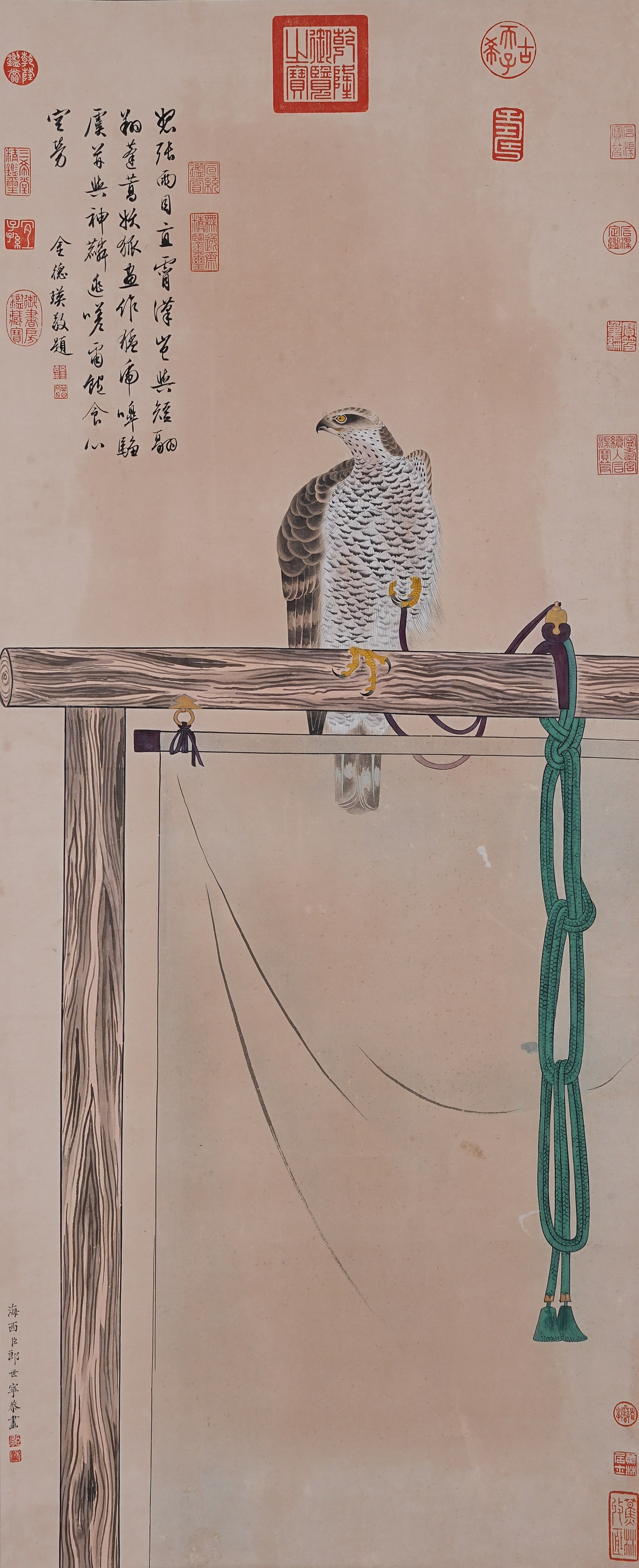 A IMPERIAL EAGLE PAINTING ON PAPER BY GIUSEPPE CASTIGLIONE.郎世寧: Imperial Eagle Painting on Paper by Giuseppe Castiglione.郎世寧