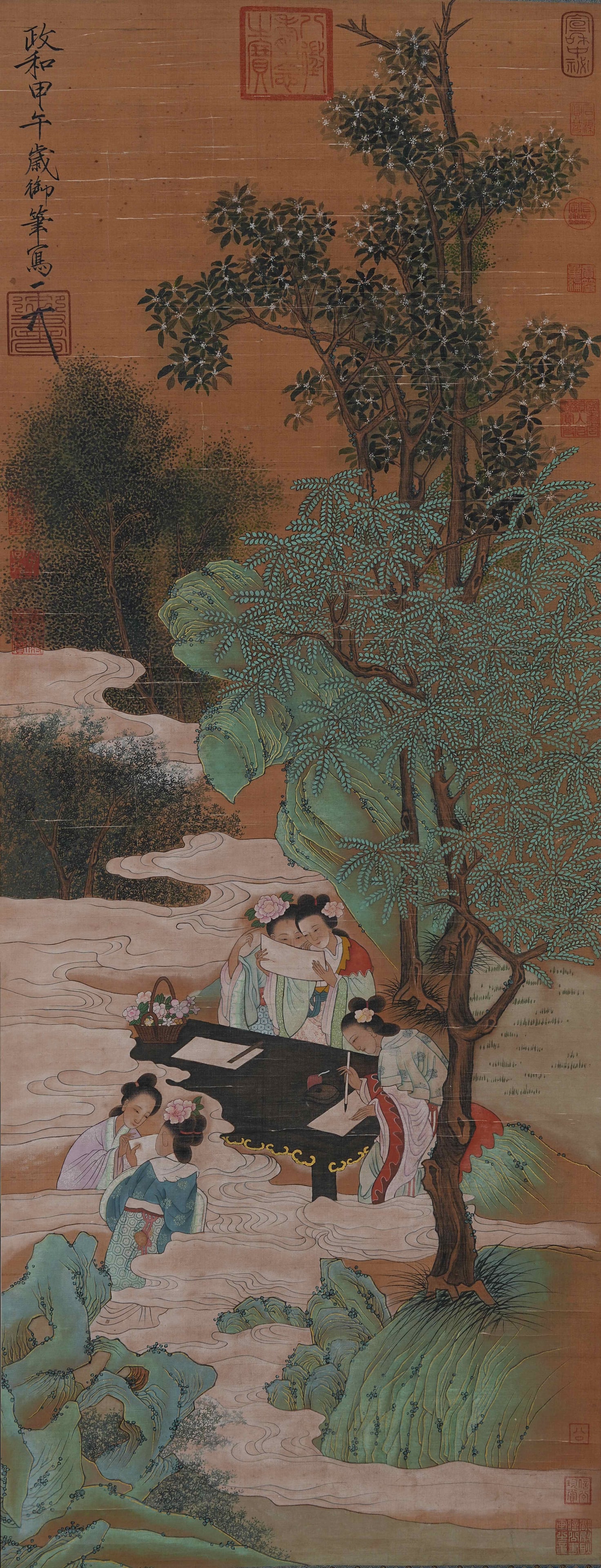 A FIGURE PAINTING ON SILK BY EMPEROR HUIZONG OF SONG.宋徽宗: Figure Painting on Silk by Emperor Huizong of Song.宋徽宗