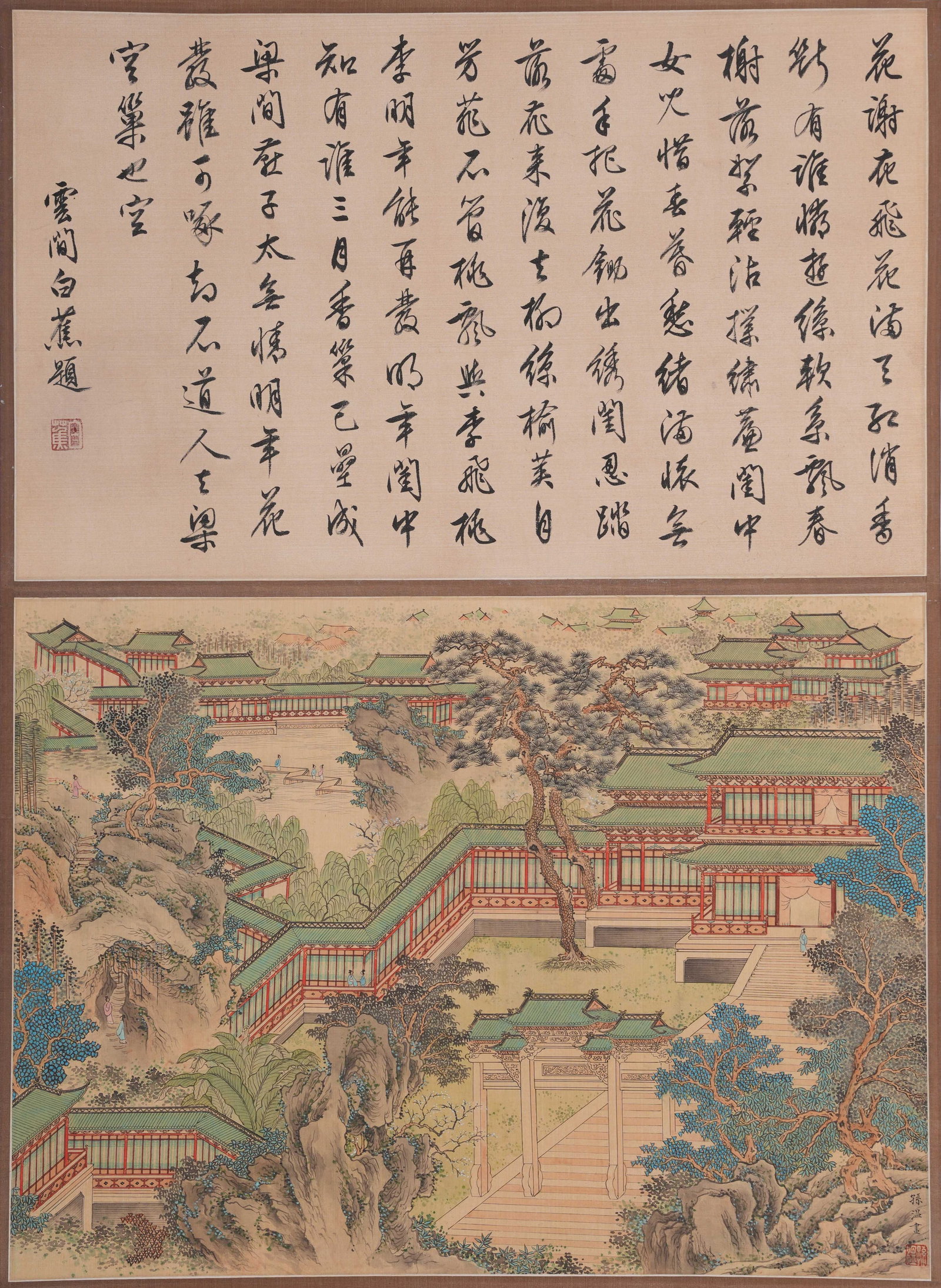 A COURTYARD PAINTING ON SILK BY SUN WEN.孫溫: Courtyard Painting on Silk by Sun Wen.孫溫