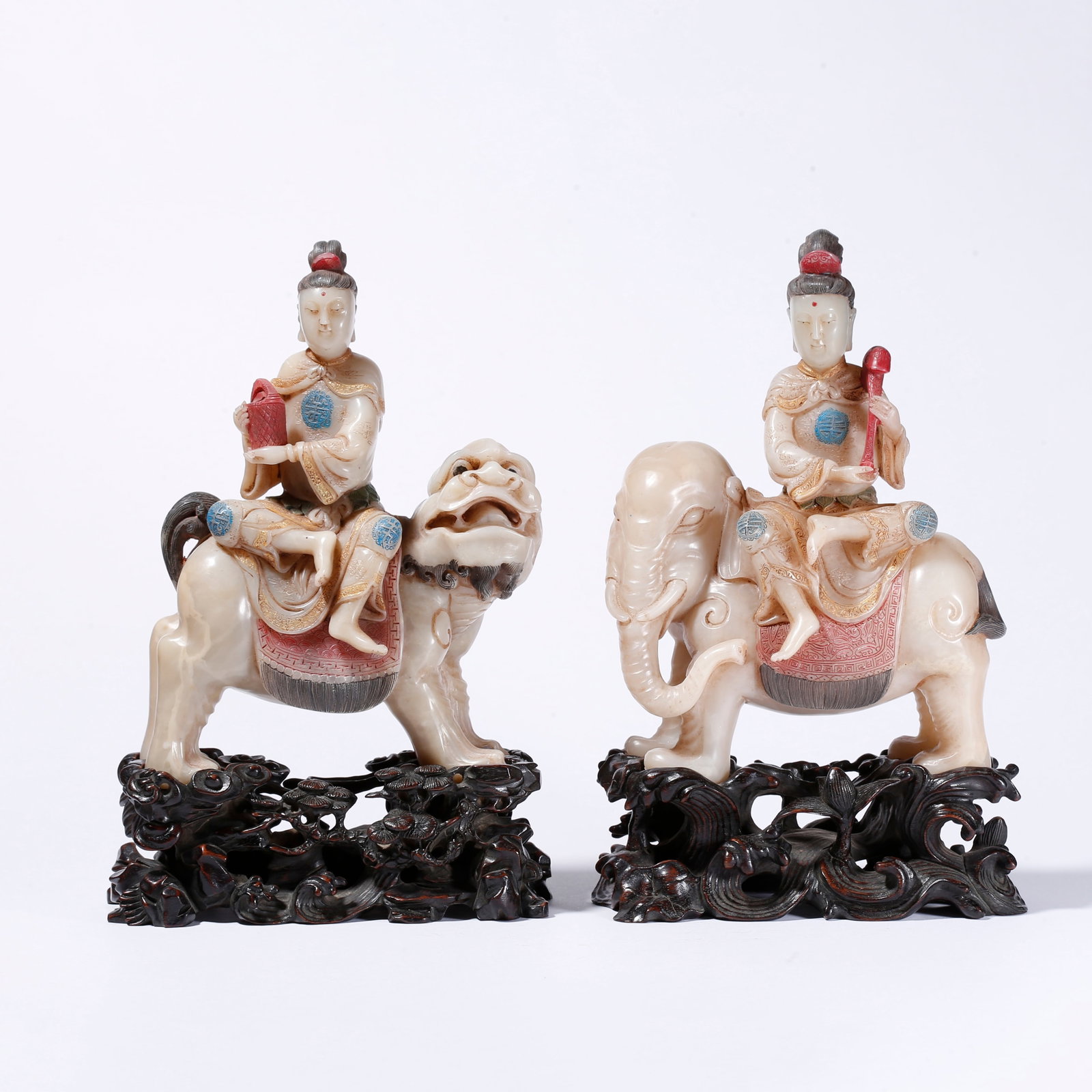 A SHOUSHAN STONE SAMANTABHADRA AND MANJUSHRI STATUES (1 of 10)