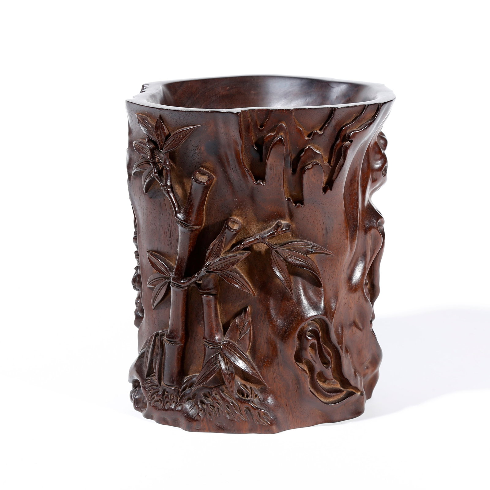 A BAMBOO PATTERN BRUSH POT IN RED SANDALWOOD CARVING (1 of 9)