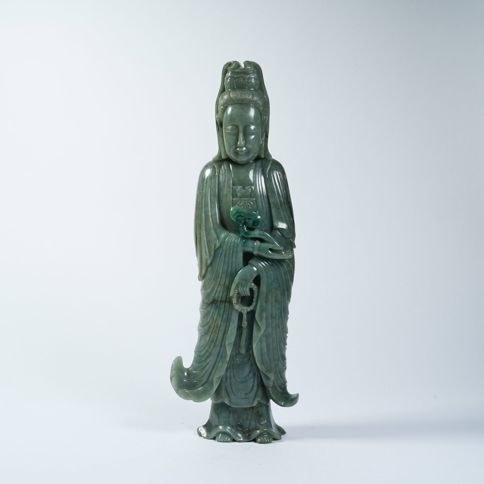 A JADEITE STANDING GUANYIN STATUE (1 of 9)