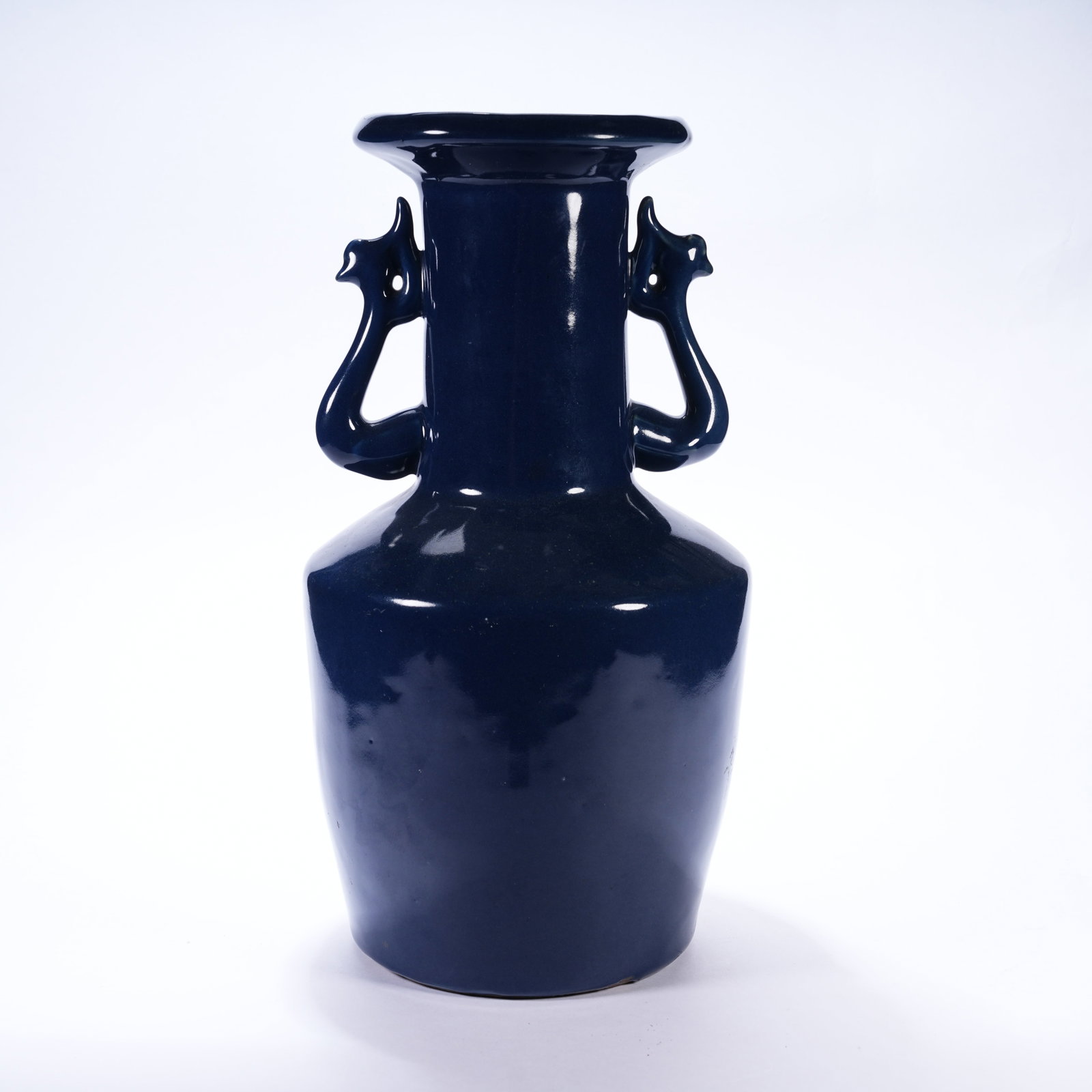 A SAPPHIRE BLUE GLAZE VASE WITH PHOENIX EARS AND DISH MOUTH (1 of 9)