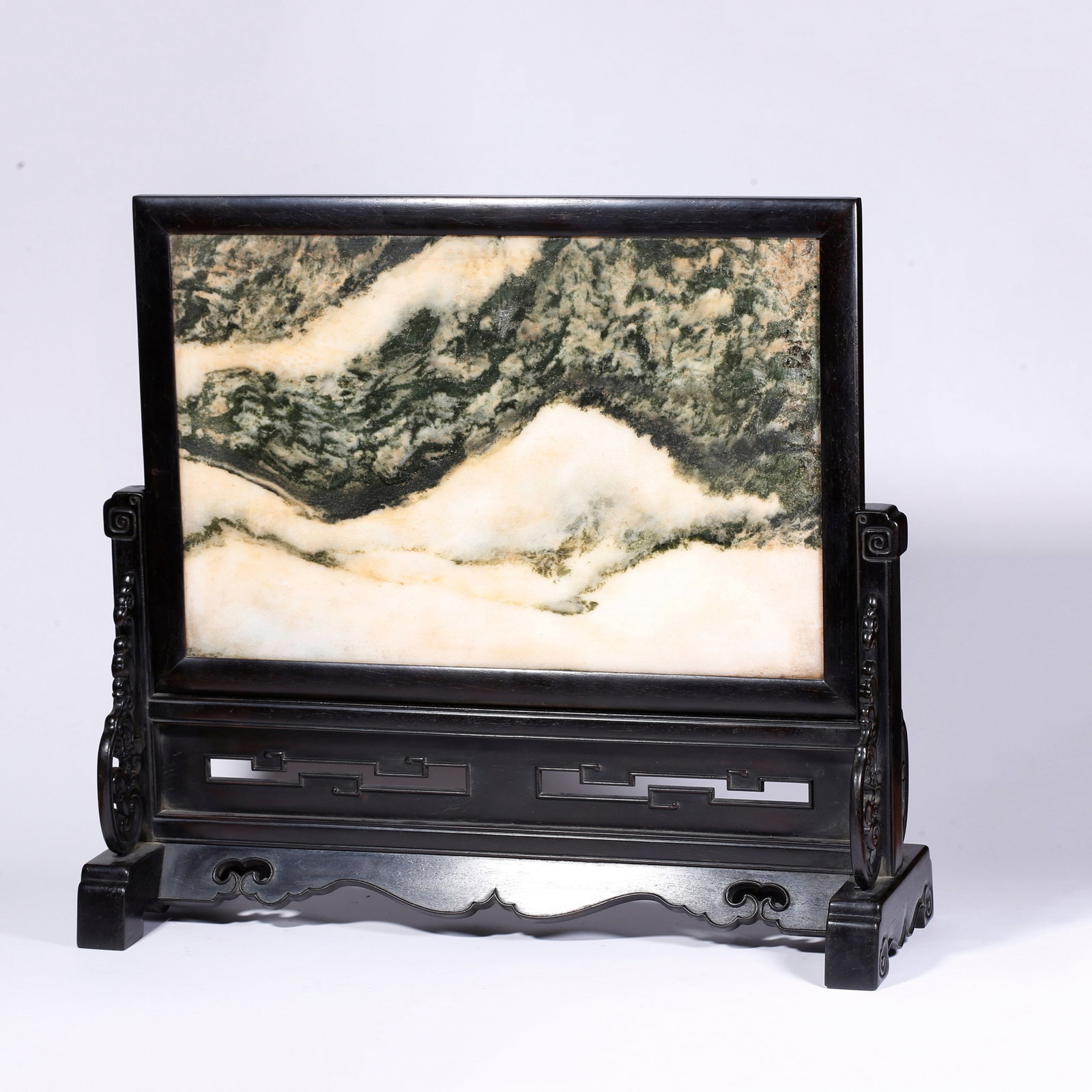 A RED SANDALWOOD MARBLE INLAID SCREEN: Red Sandalwood Marble Inlaid Screen