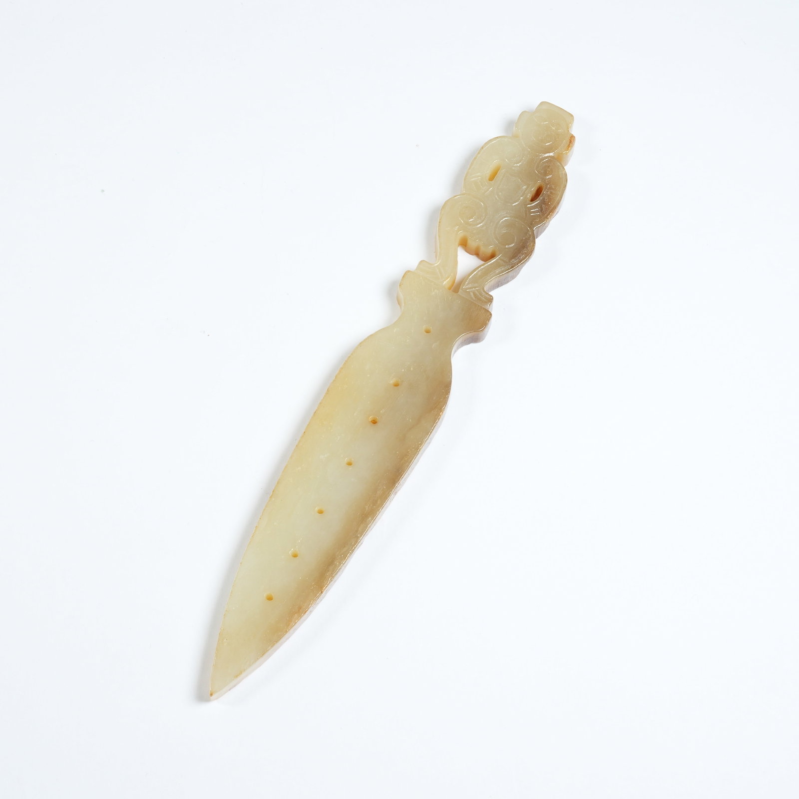 A ANCIENT JADE DEITY-SHAPED DAGGER (1 of 9)
