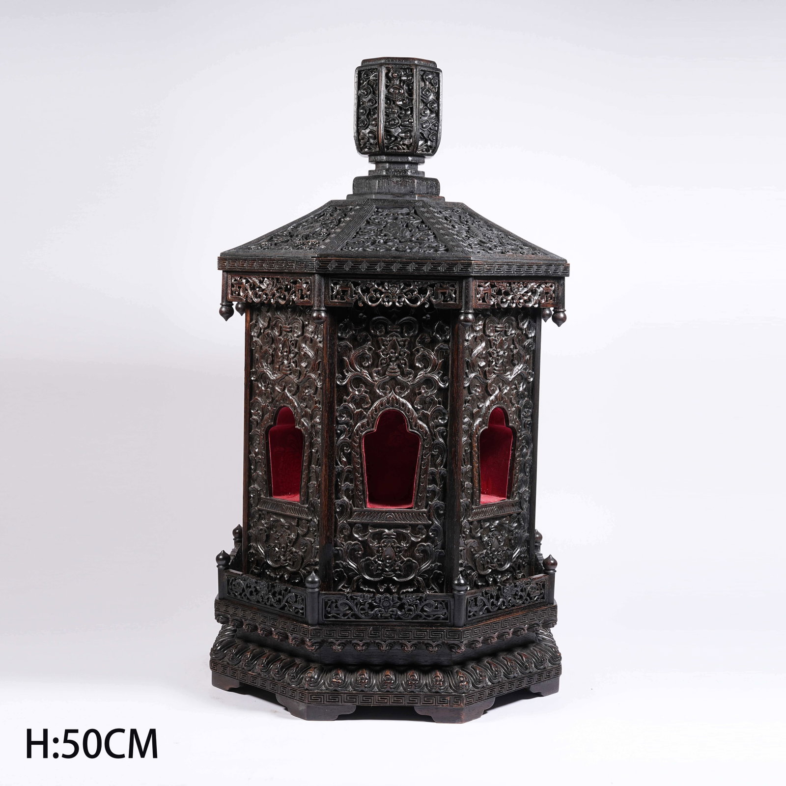 A RED SANDALWOOD NICHE WITH EIGHT TREASURES PATTERNS: Red Sandalwood Niche with Eight Treasures Patterns