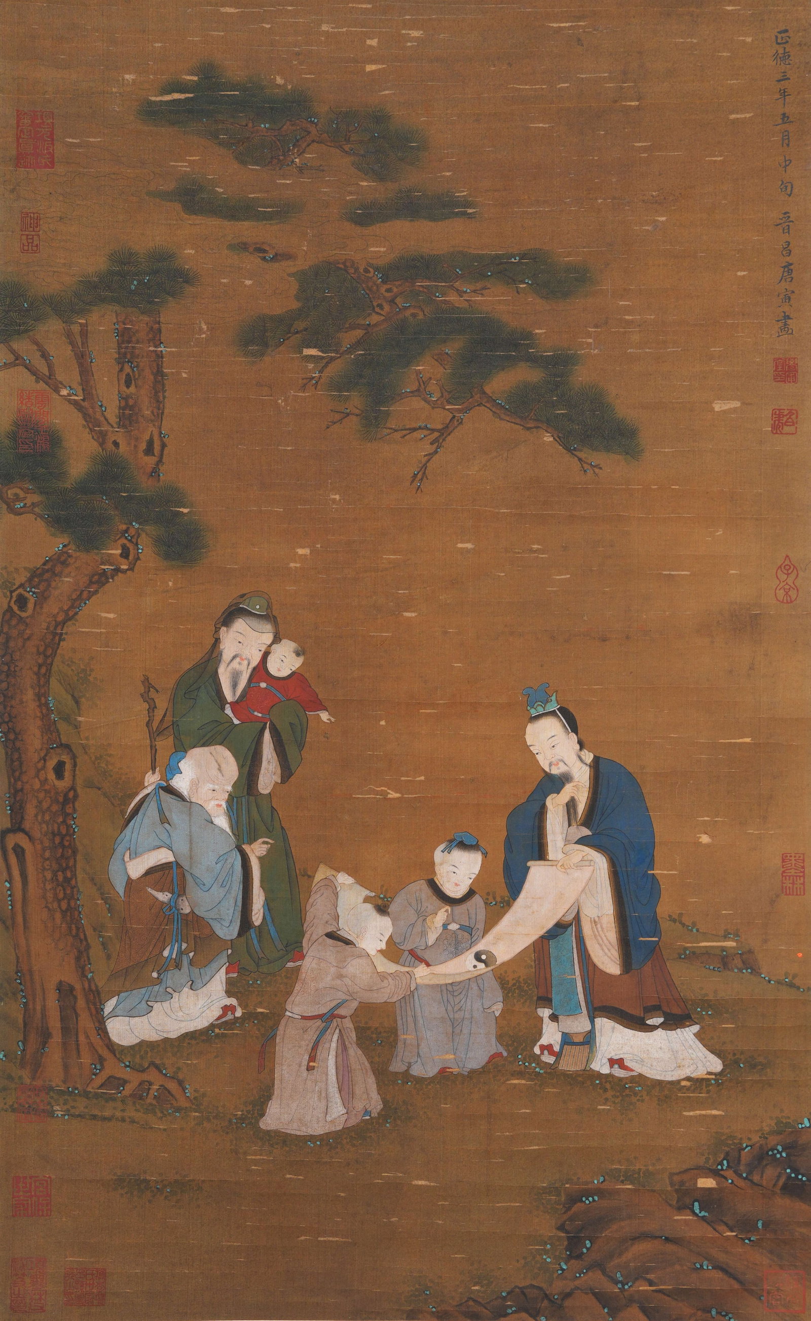 A FIGURE PAINTING ON SILK BY TANG BOHU.唐伯虎: Figure Painting on Silk by Tang Bohu.唐伯虎