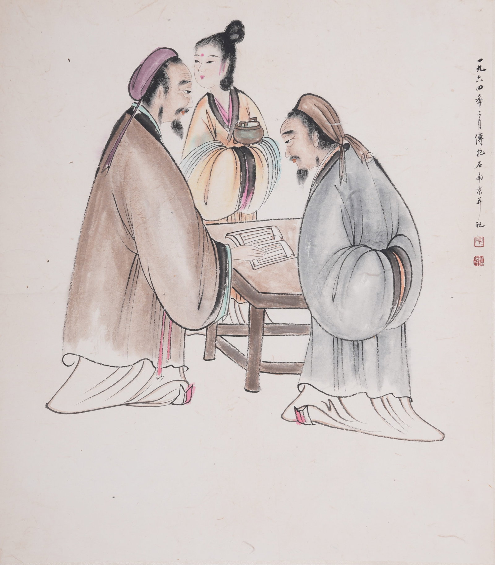 A FIGURE PAINTING ON PAPER BY FU BAOSHI.傅抱石: Figure Painting on Paper by Fu Baoshi.傅抱石