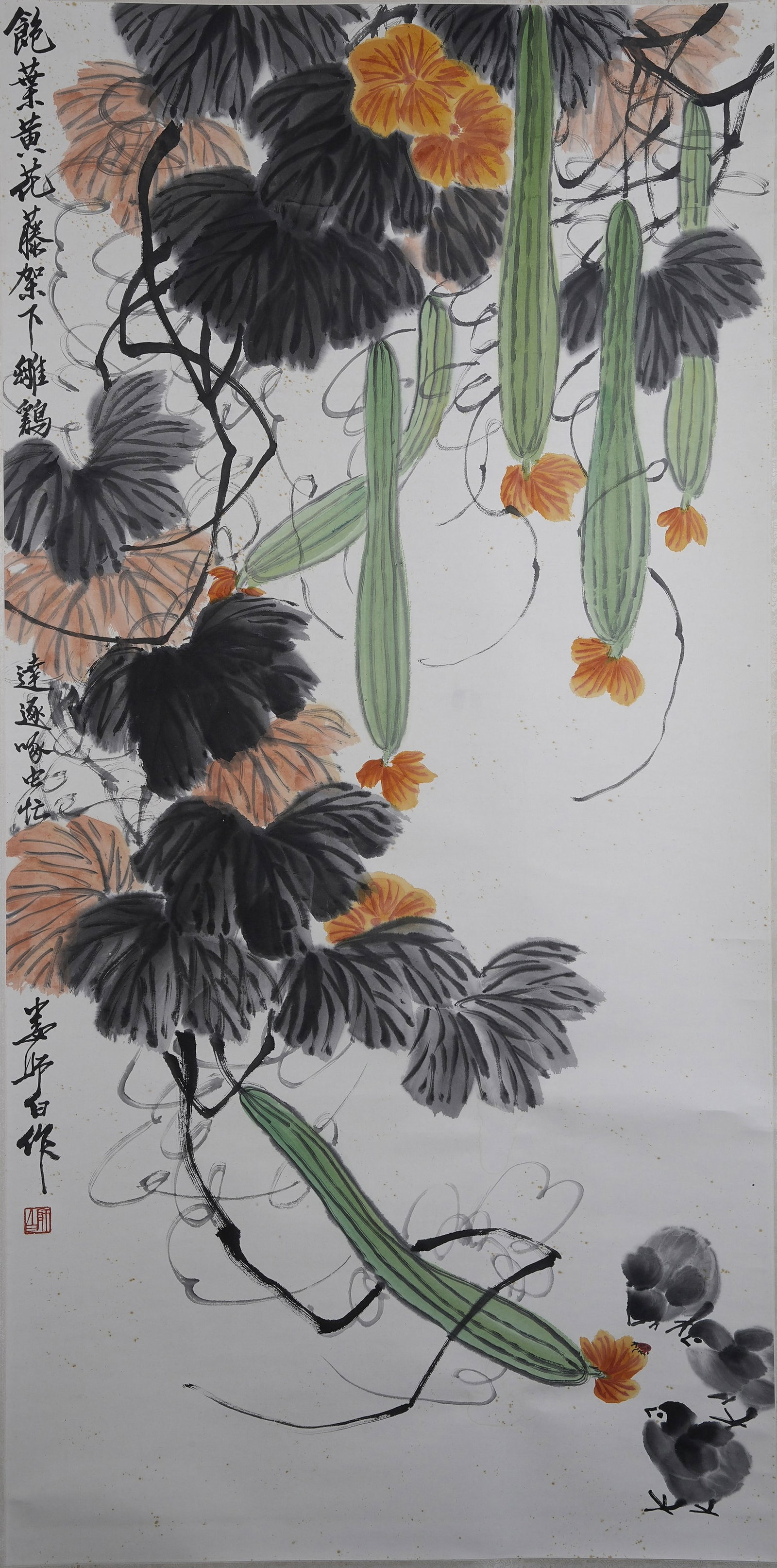 A FLOWER PAINTING ON PAPER BY LOU SHIBAI.婁師白: Flower Painting on Paper by Lou Shibai.婁師白