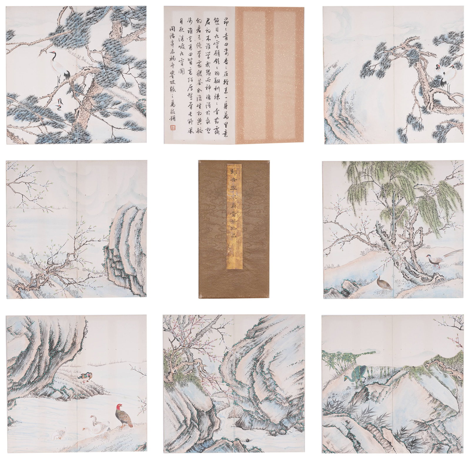 A ALBUM OF FLOWER-AND-BIRD PAINTINGS ON PAPER BY GIUSEPPE CASTIGLIONE (TWELVE LEAVES).郎: Album of Flower-and-Bird Paintings on Paper by Giuseppe Castiglione (Twelve Leaves).郎世寧