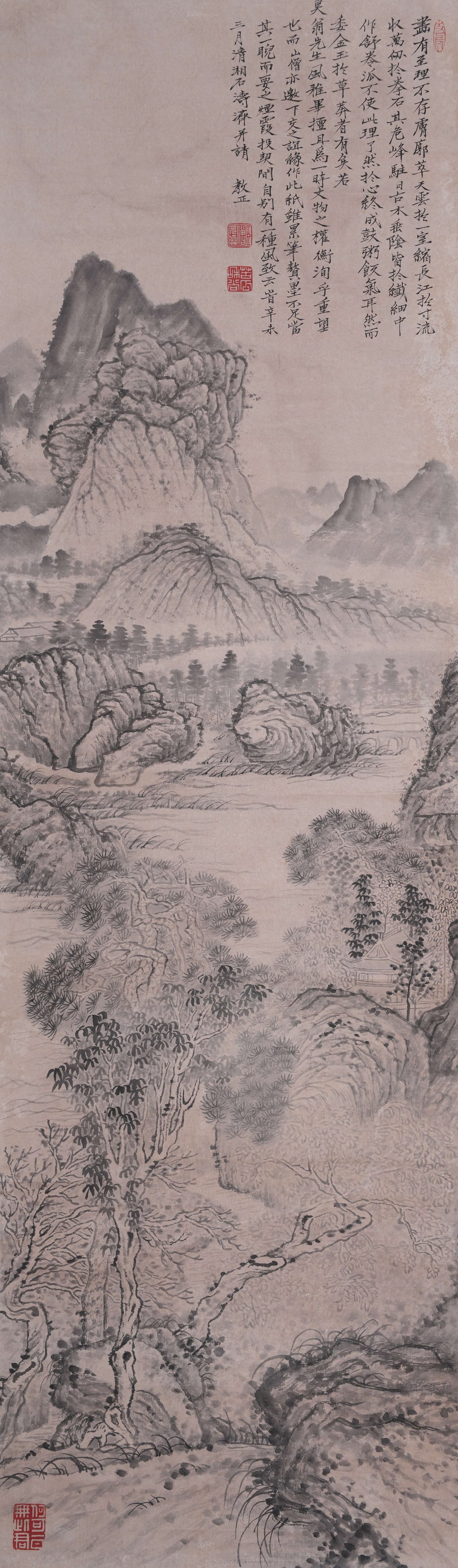 A LANDSCAPE PAINTING ON PAPER BY SHITAO.石濤: Landscape Painting on Paper by Shitao.石濤