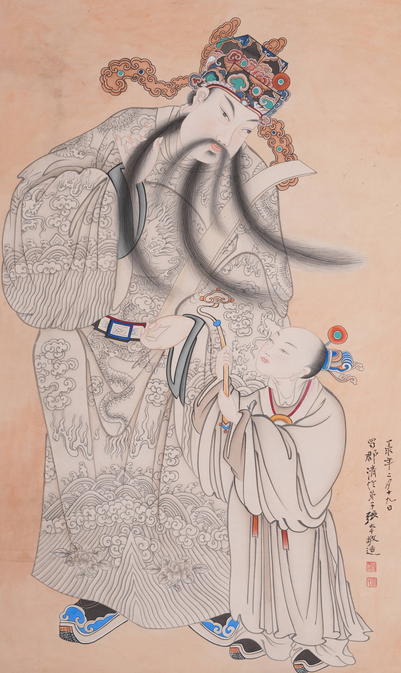 A FIGURE PAINTING ON SILK BY ZHANG DAQIAN.張大千: Figure Painting on Silk by Zhang Daqian.張大千