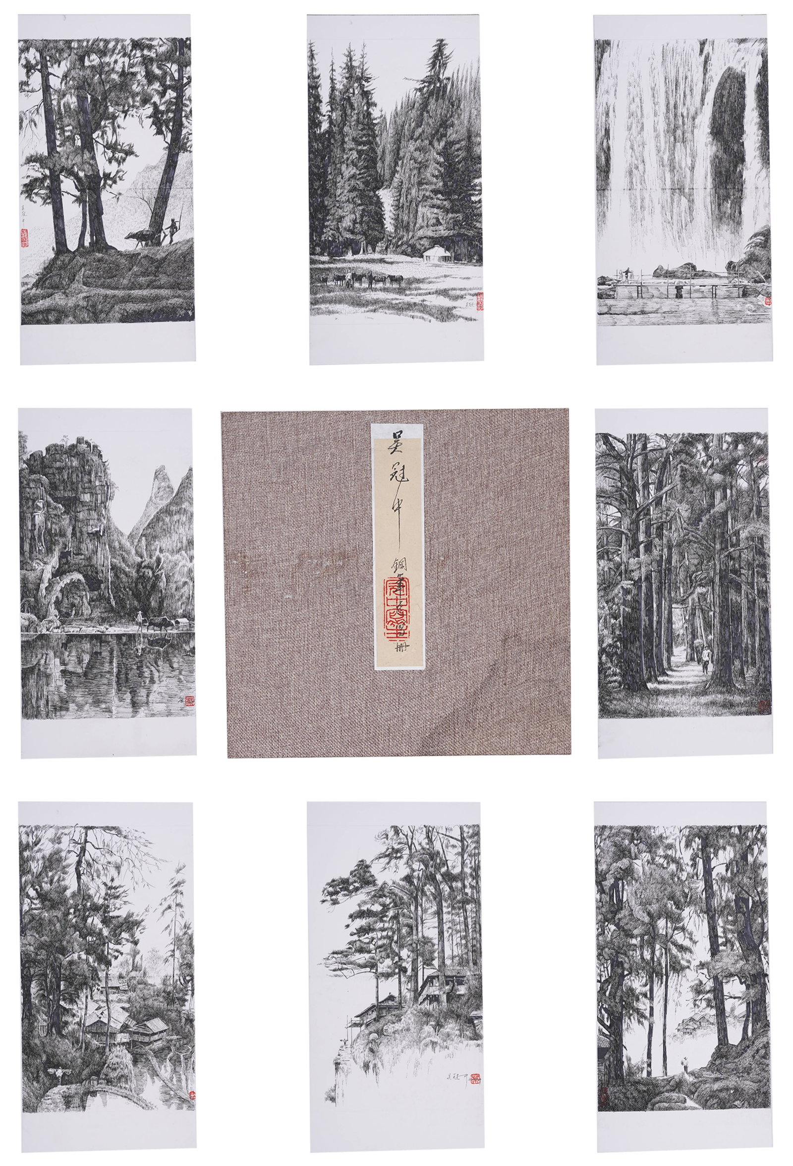 A ALBUM OF PEN-AND-INK SKETCHES ON PAPER BY WU GUANZHONG (THIRTEEN LEAVES).吳冠中 (1 of 16)