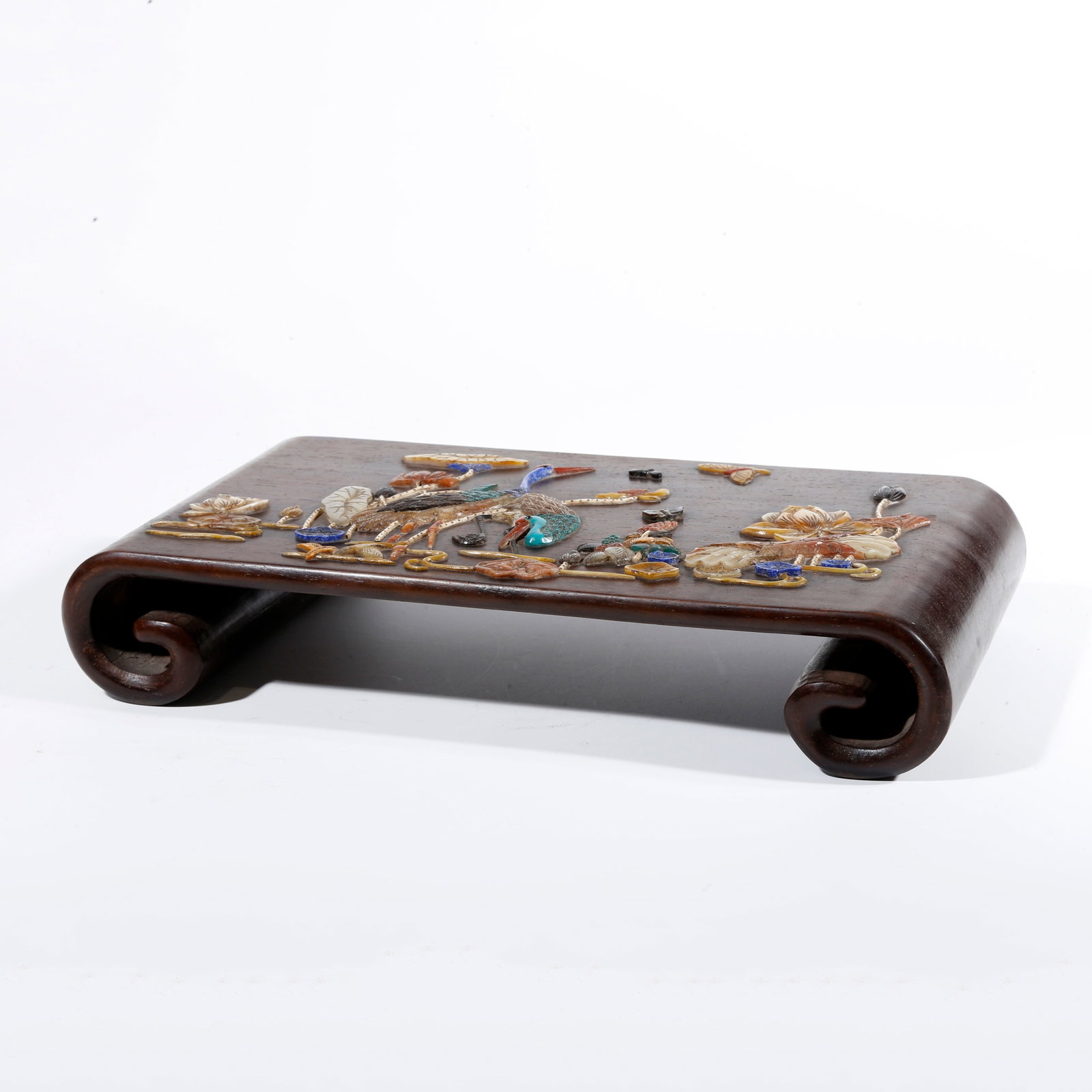 A TREASURE-INLAID SMALL TEA TABLE CARVED IN RED SANDALWOOD: Treasure-inlaid Small Tea Table Carved in Red Sandalwood
