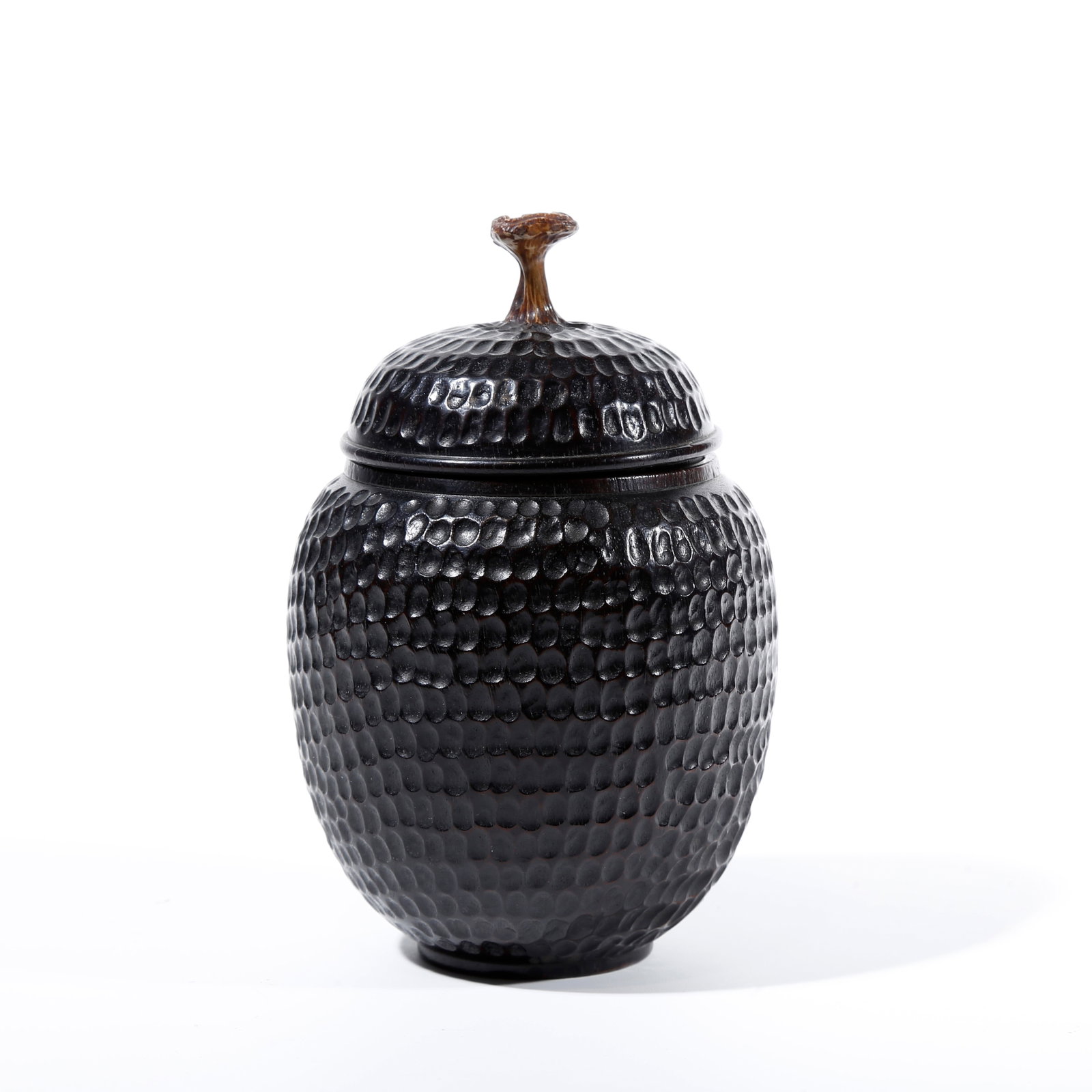A COVERED JAR IN RED SANDALWOOD CARVING (1 of 11)