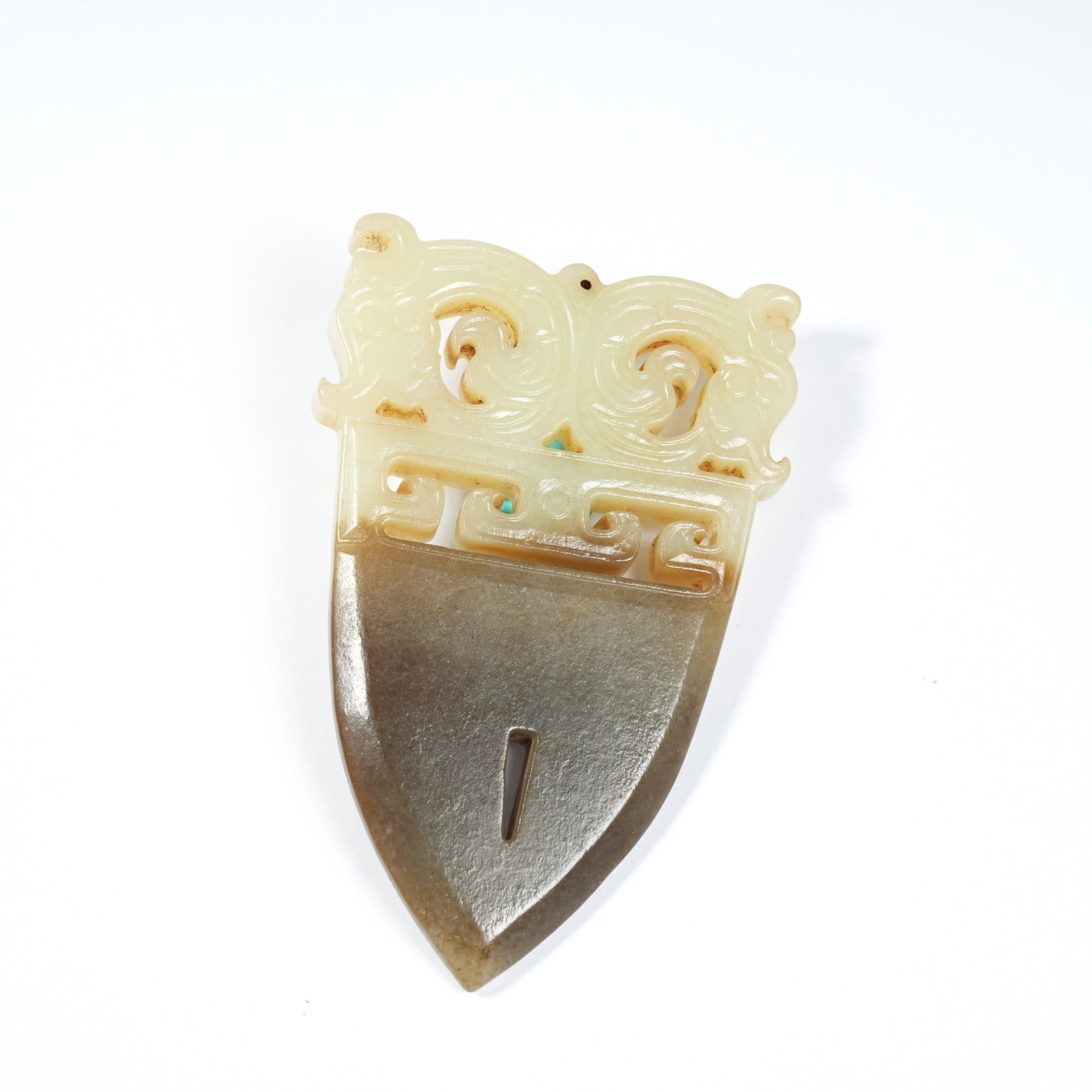 A ANCIENT JADE PENDANT WITH DOUBLE DRAGON PATTERNS: Ancient Jade Pendant with Double Dragon Patterns