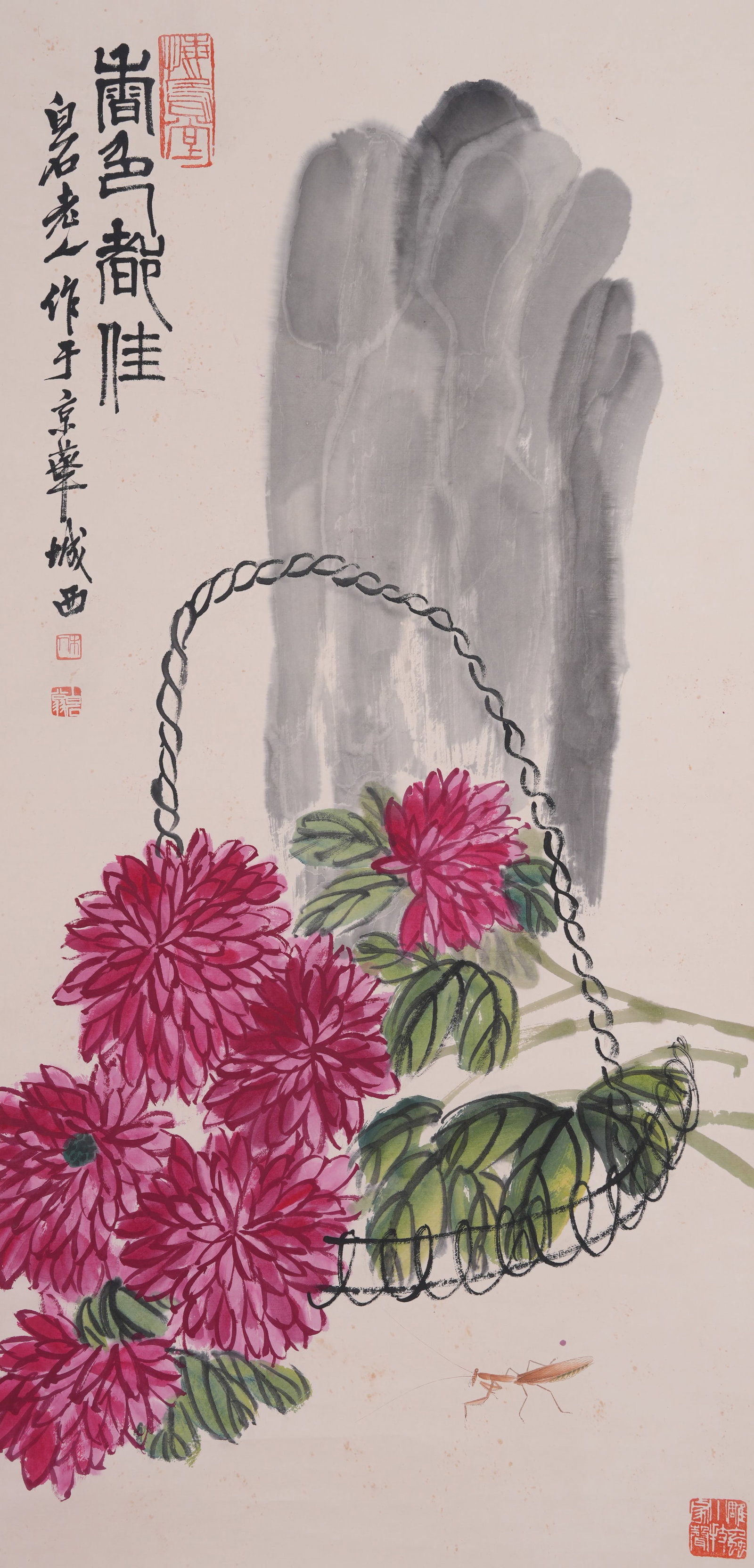 A FLOWER-AND-BIRD PAINTING ON PAPER BY QI BAISHI.齊白石: Flower-and-Bird Painting on Paper by Qi Baishi.齊白石