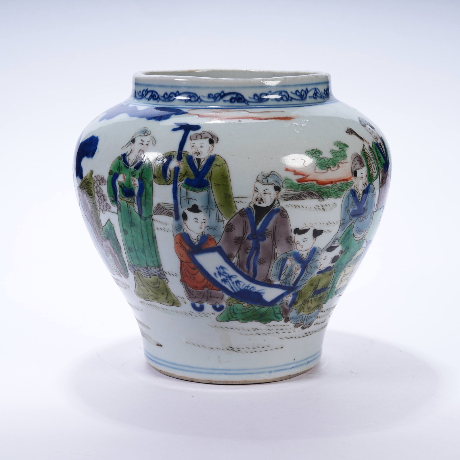 A WUCAI JAR WITH FIGURE STORY PATTERNS (1 of 9)