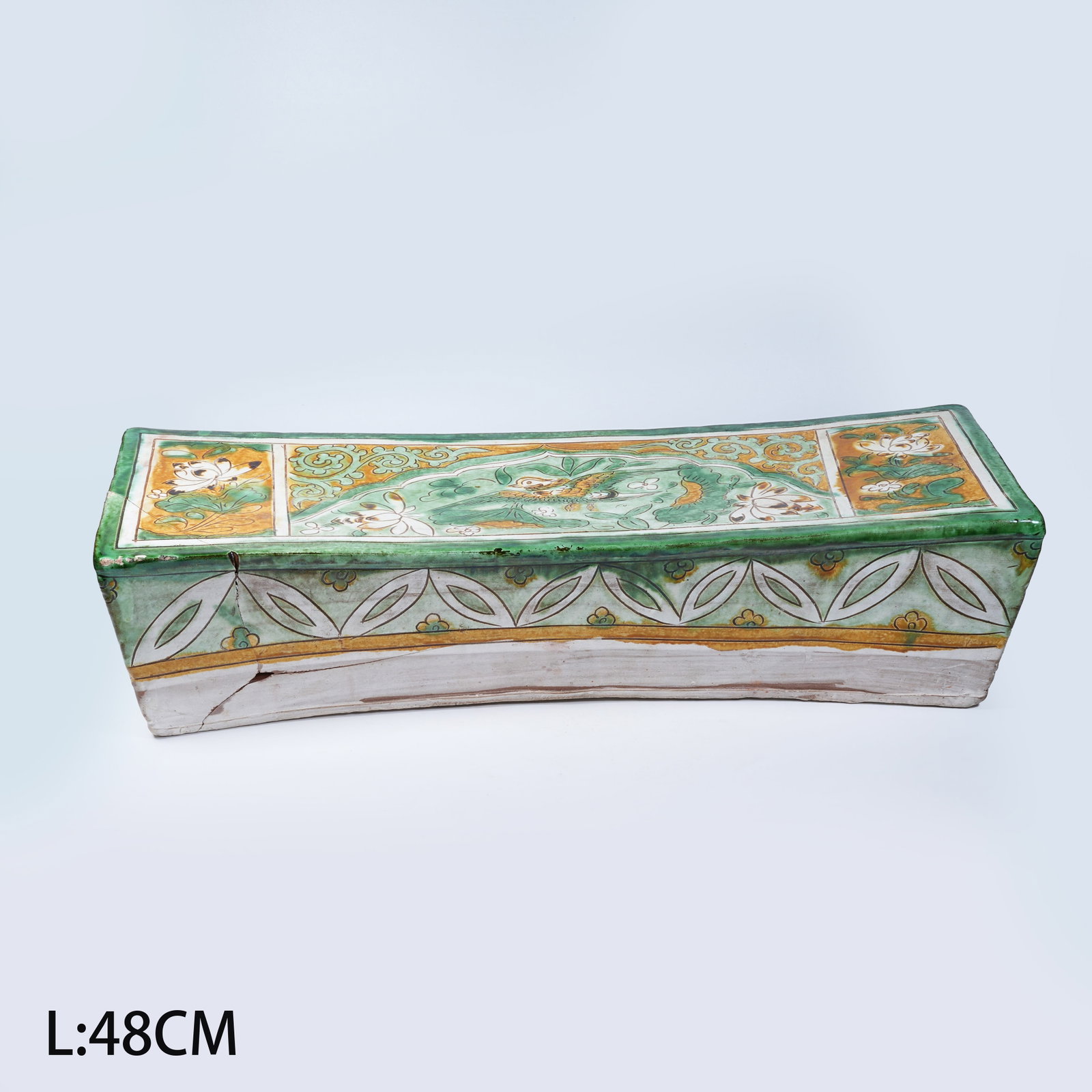 A PLAIN SANCAI PILLOW WITH FLOWER AND BIRD PATTERNS (1 of 11)